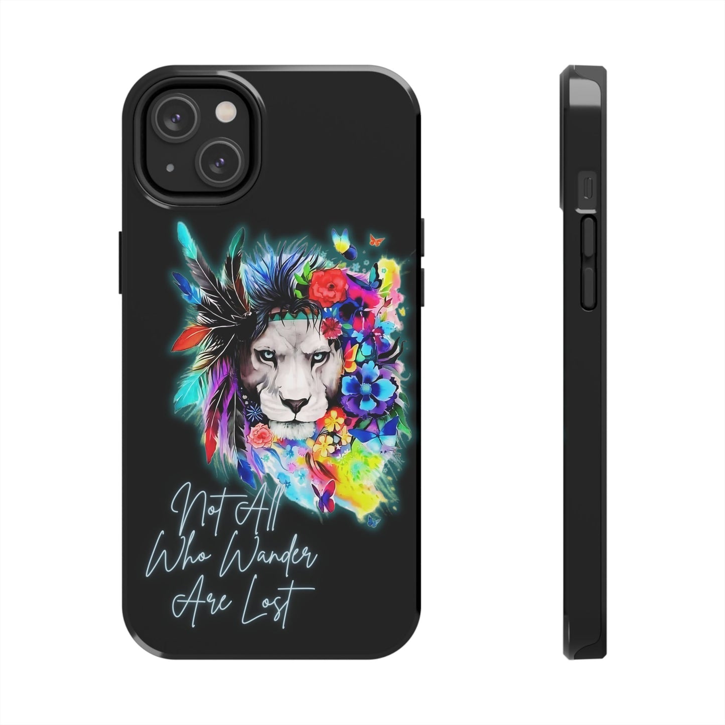 Apple iPhone Tough Case (13-15 Pro Max), Lion "Not All Who Wander Are Lost"