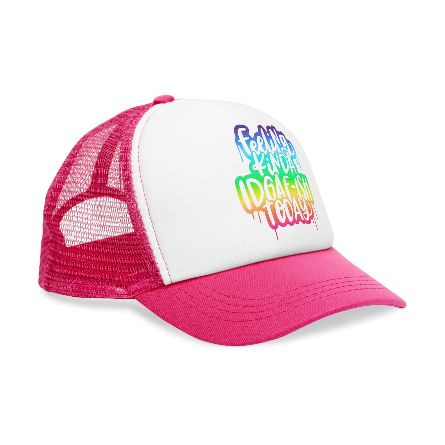 Adjustable Snap-Back Mesh Cap, "Idgaf-ish Today", Bright, Colorful PINK Hat