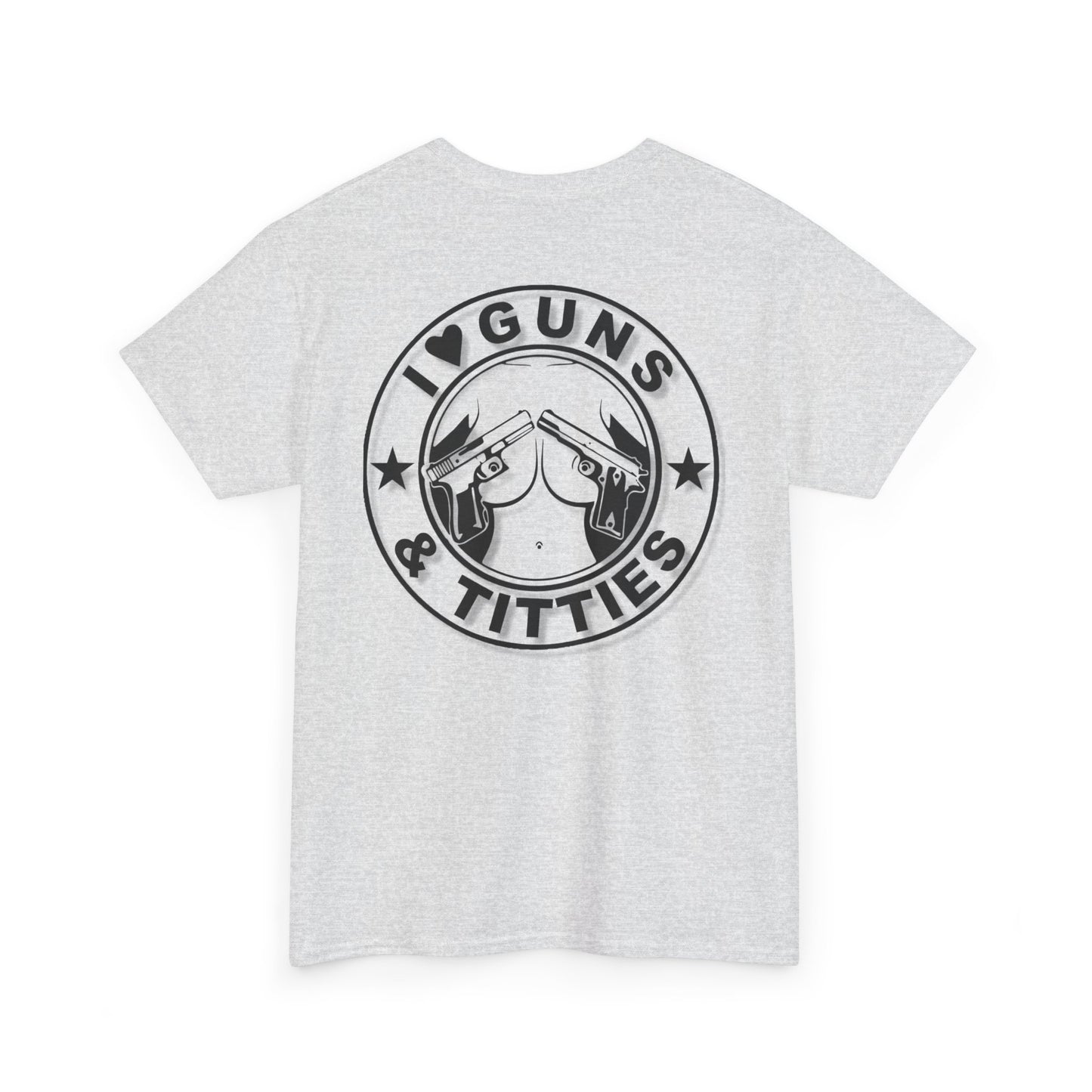 Crew Neck "I Love Guns & Tits" Funny T-Shirt, Gray Cotton Tee