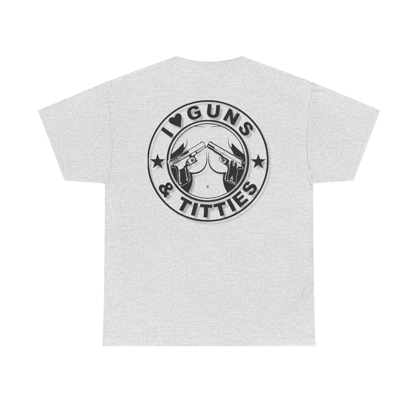 Crew Neck "I Love Guns & Tits" Funny T-Shirt, Gray Cotton Tee