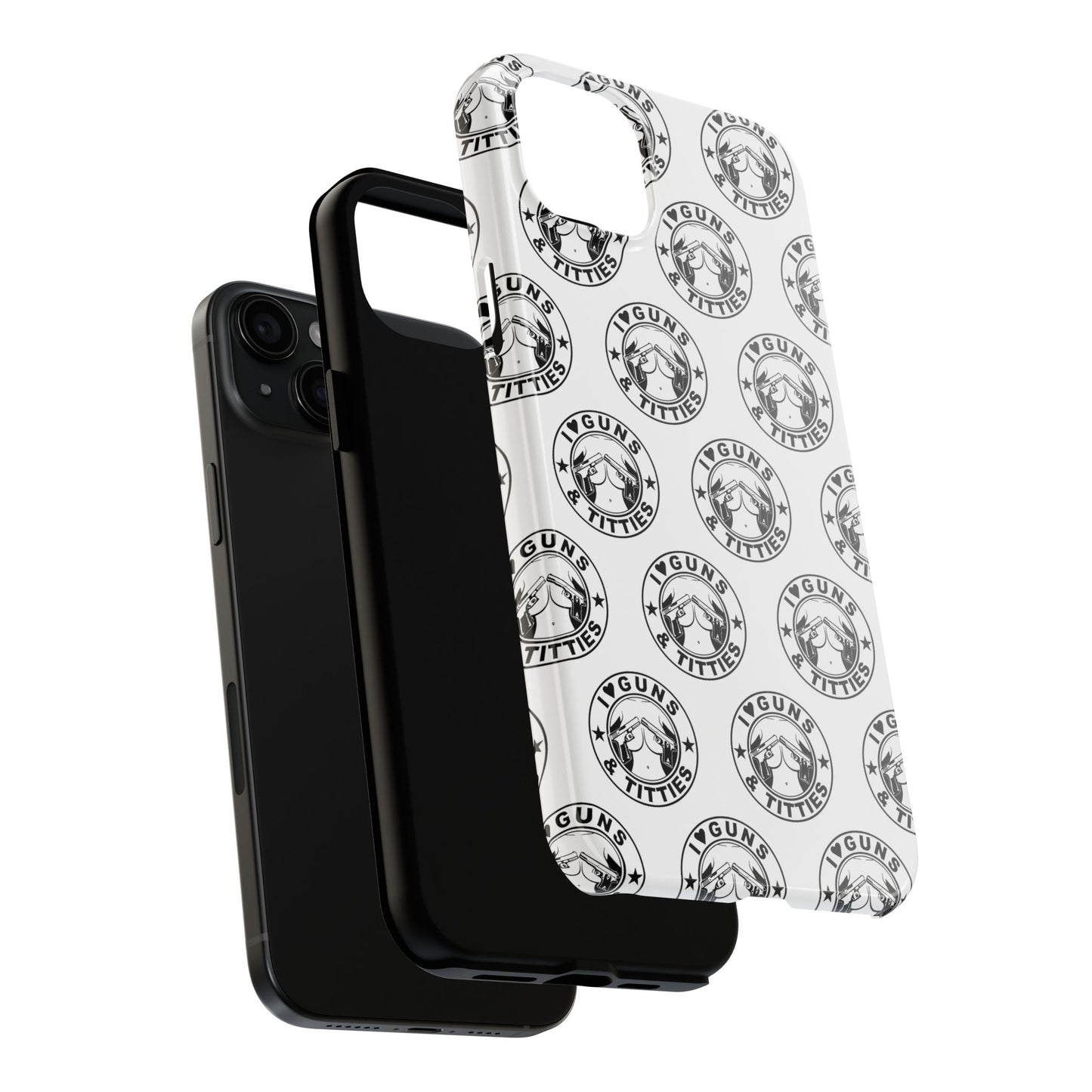 Apple iPhone Tough Phone Case (13-15 Pro Max) "I Love Guns & Tits.."