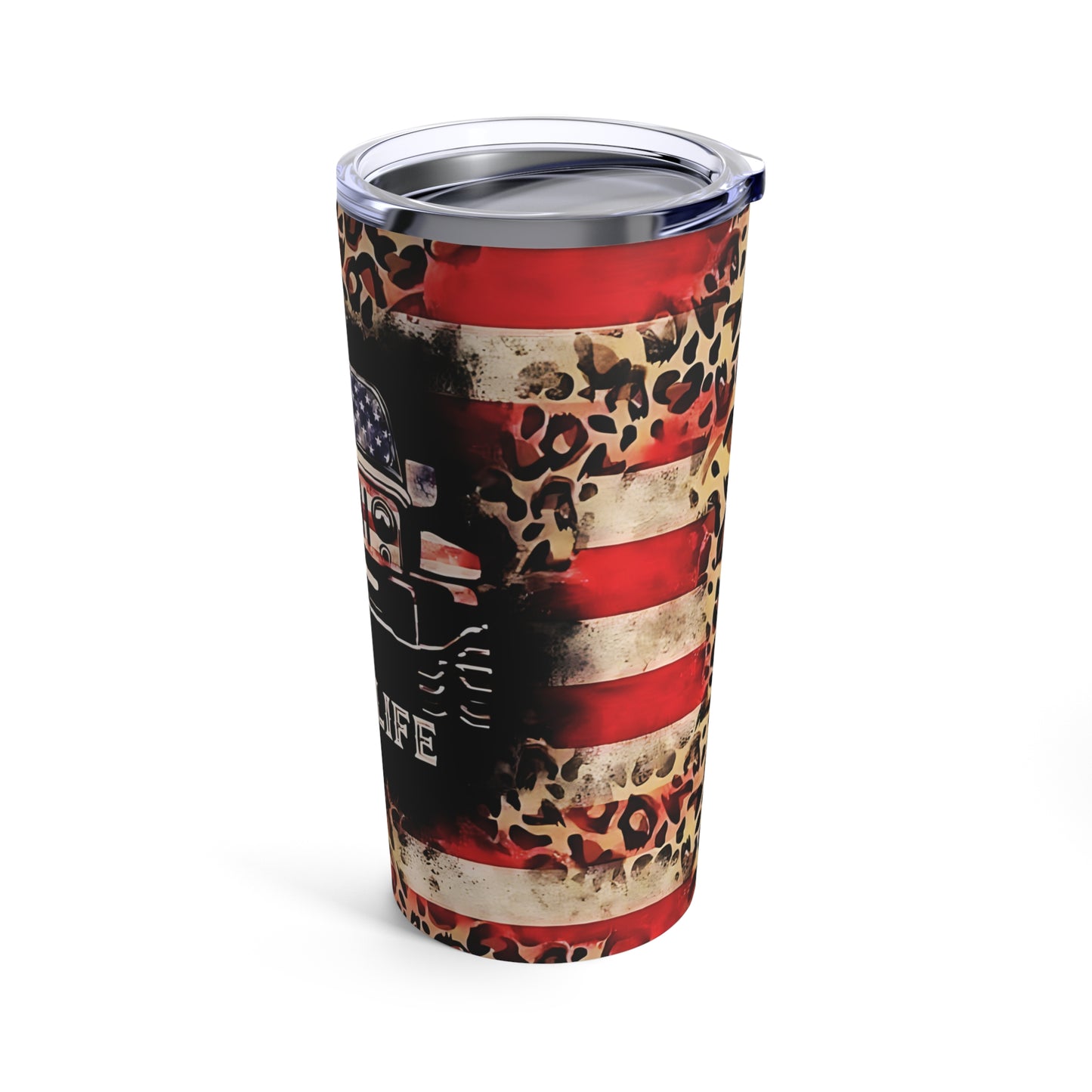 "Jeep Life", American Flag/ Leopard, Stainless Steel Tumbler 20oz Cup