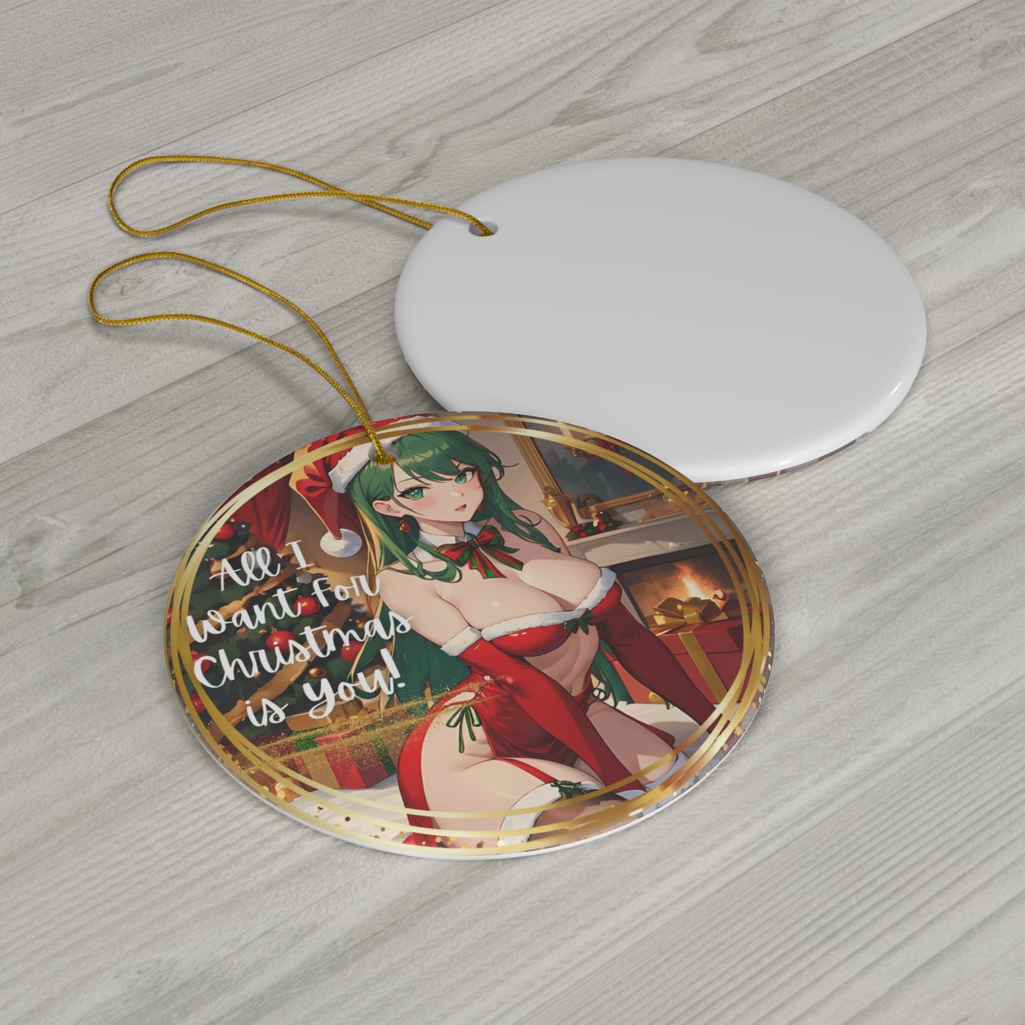 Sexy Anime Girl "All I Want For Christmas..." Ceramic Ornament Gift