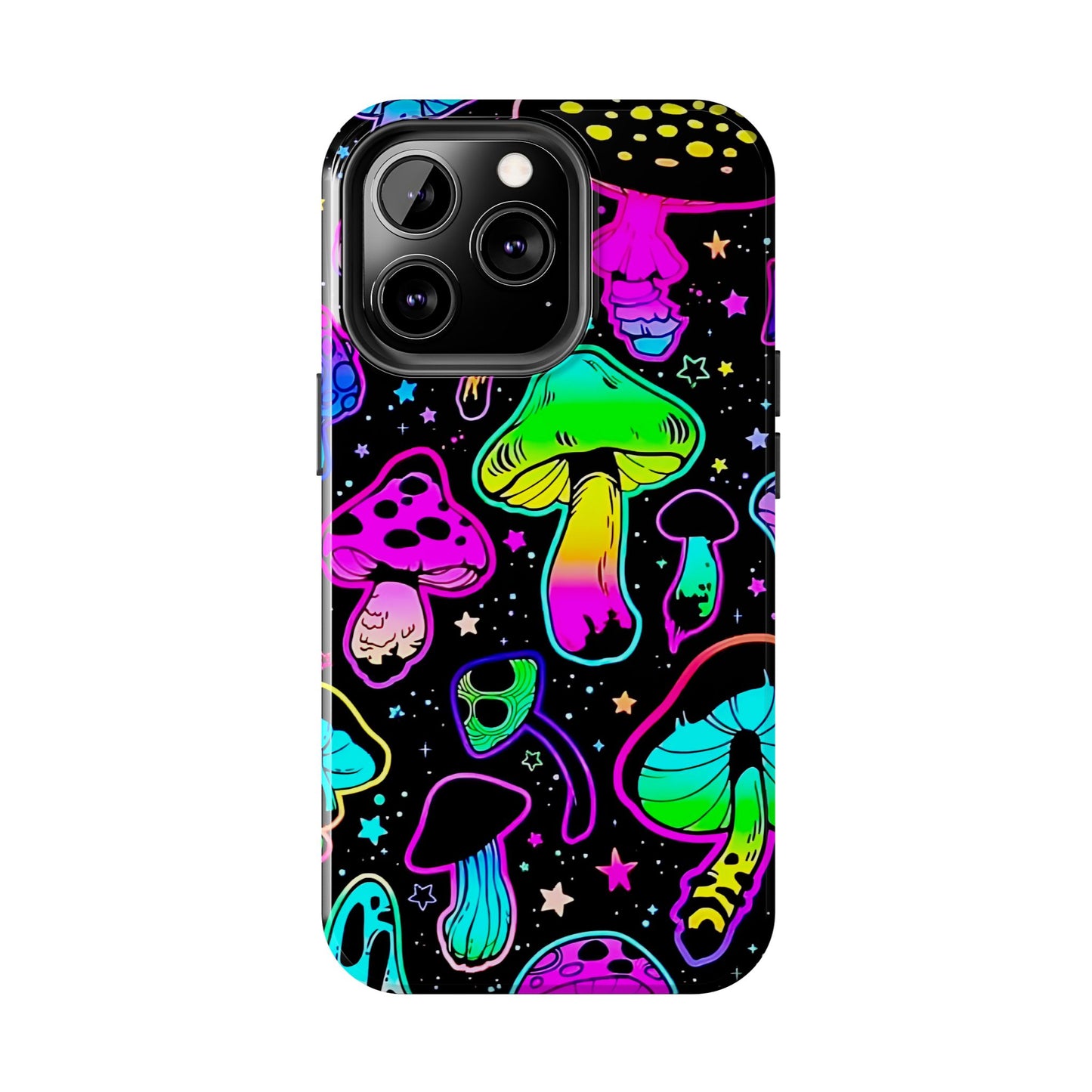 Apple iPhone (13-15 Pro Max) Shrooms Tough Phone Cases, Bright Coloruul Mushrooms