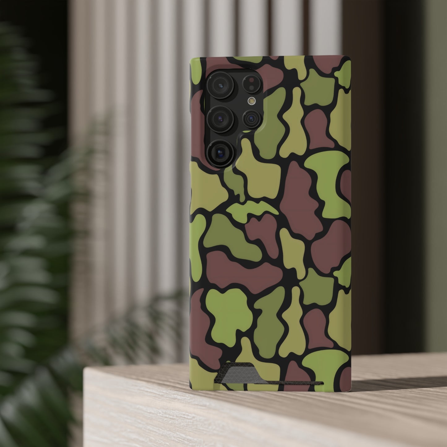 Stylish Camouflage/ Black Phone Case With Card Holder, iPhone, Android