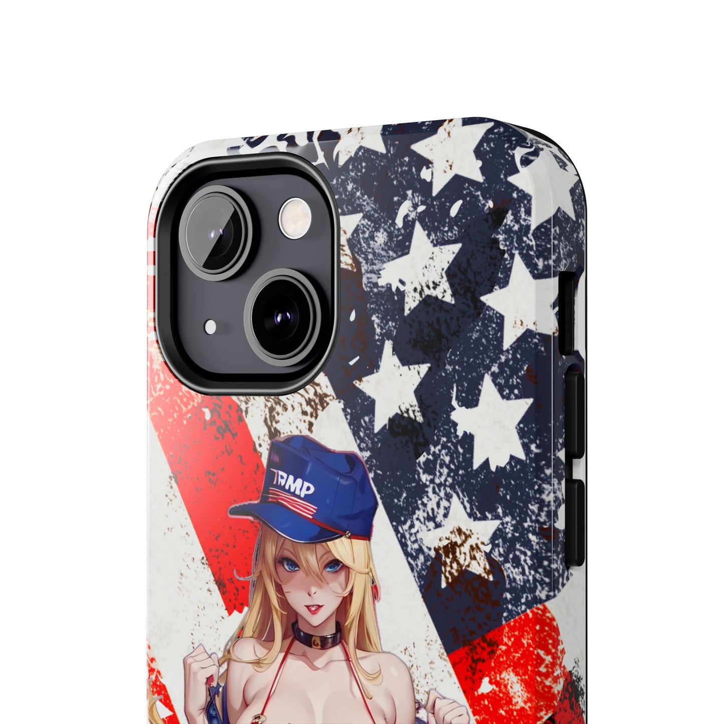 Apple iPhone, Tough Phone Case (13-15 Pro Max), Sexy Anime Trump Girl/ American Flag