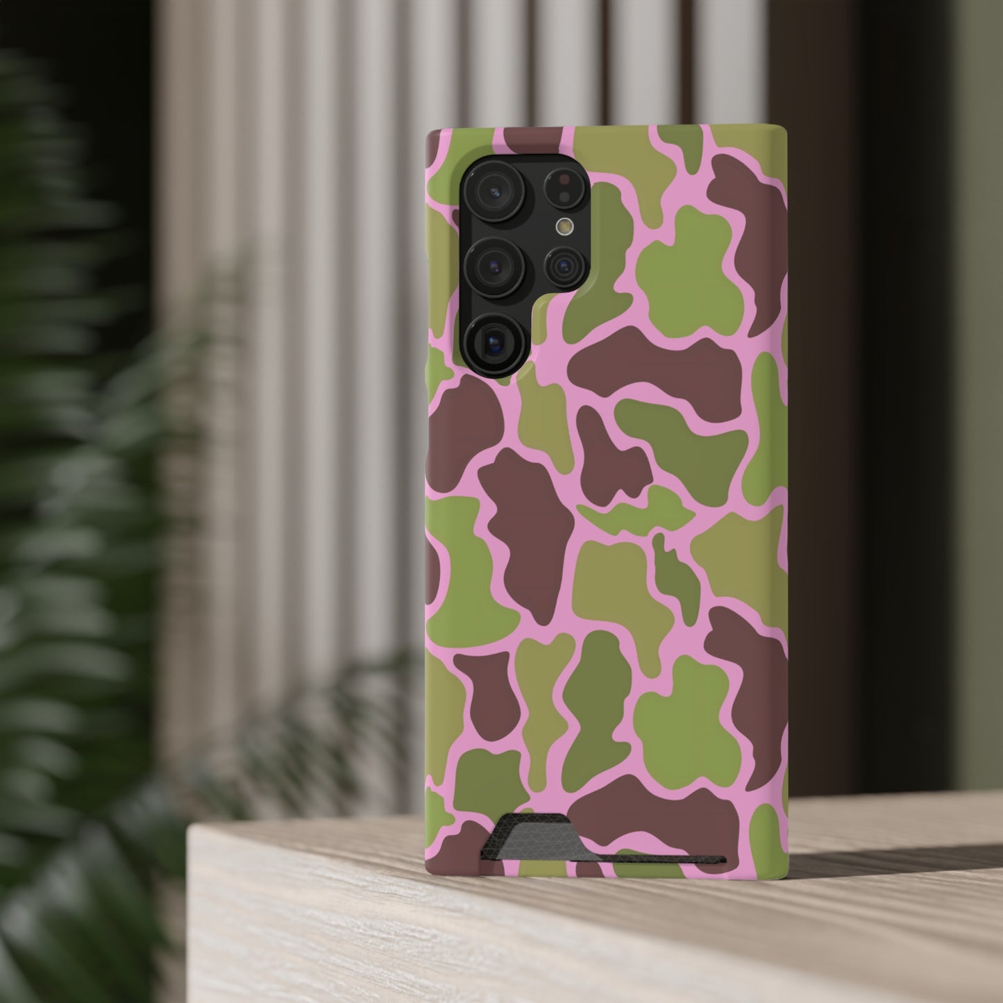 Camouflage/ Pink Phone Case With Card Holder iPhone/ Android