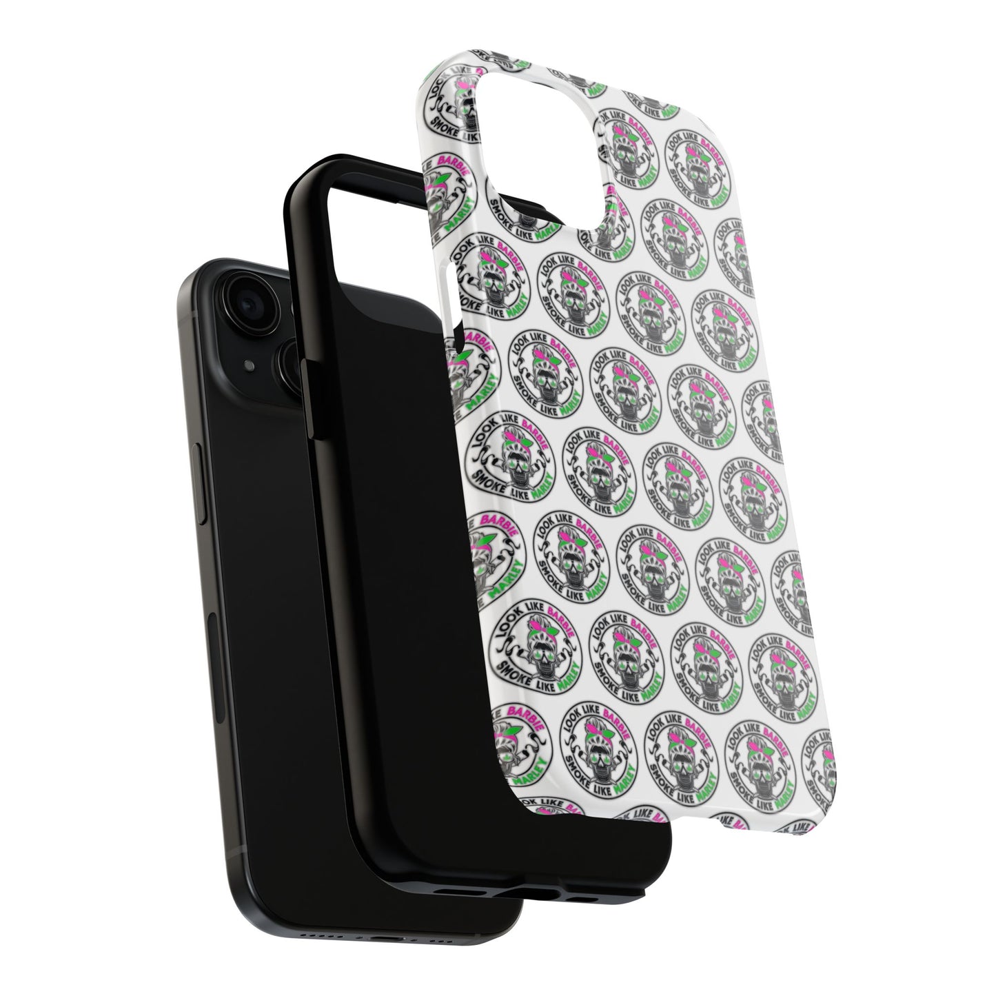 Apple iPhone (13-15 Pro Max) Tough Phone Case, "Look like Barbie, Smoke Like Marley"