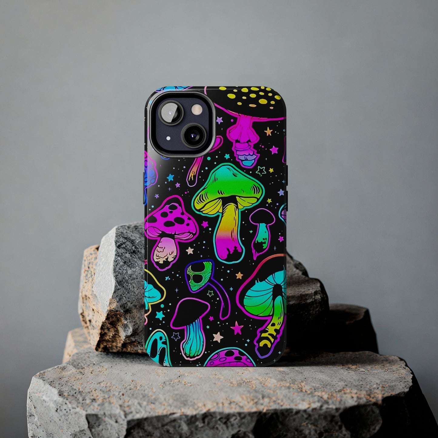 Apple iPhone (13-15 Pro Max) Shrooms Tough Phone Cases, Bright Coloruul Mushrooms