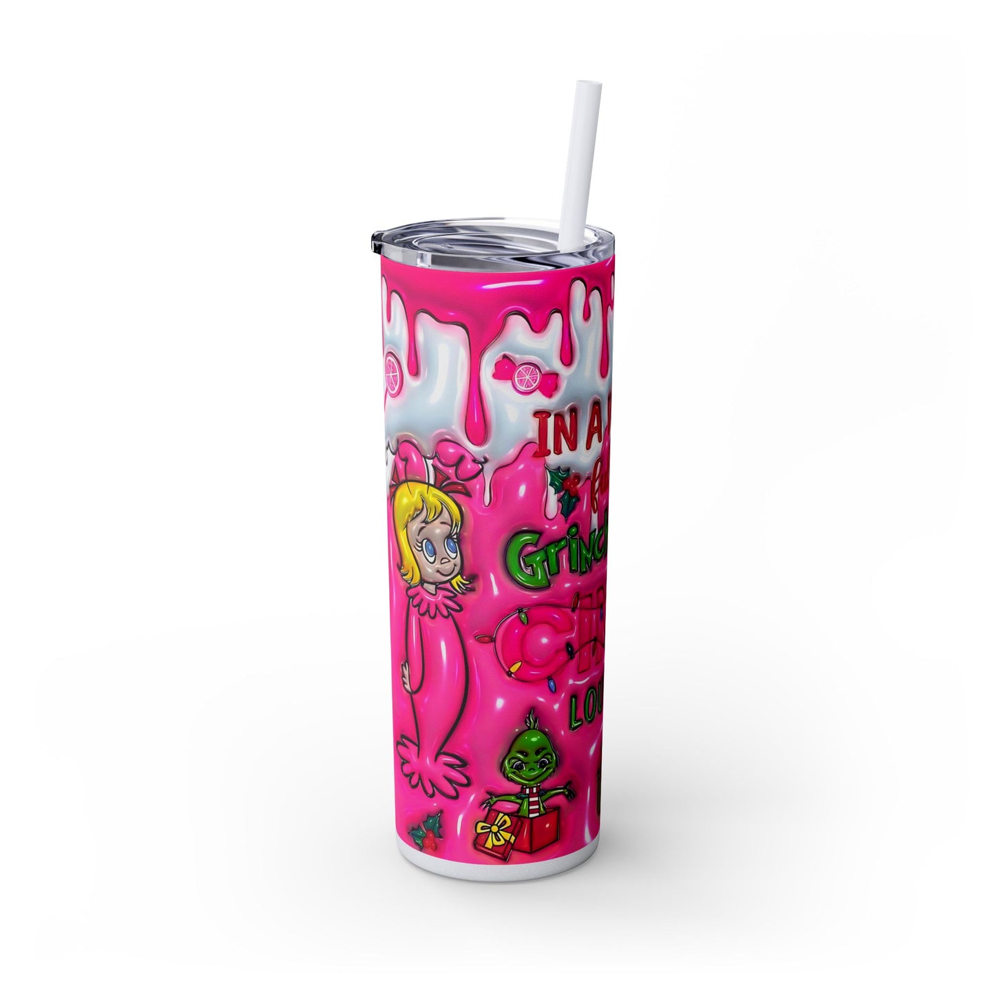 Grinch/Cindy Lou Who, 20oz Stainless Steel Skinny Tumbler Christmas