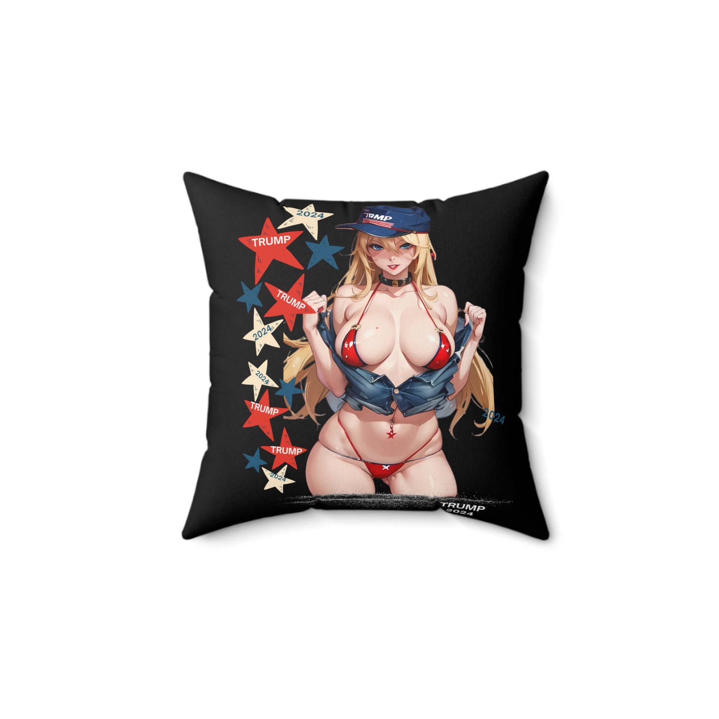 Sexy Anime Trump Girl, Bikini, Throw Pillow, "MAGA" Polyester Pillow Mancave