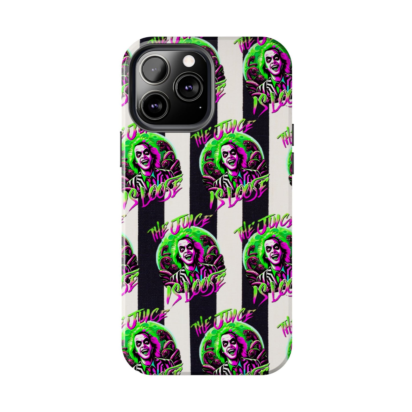 Apple iPhone Tough Phone Case (13-15 Pro Max), Beetle Juice, "The Juice Is Loose"