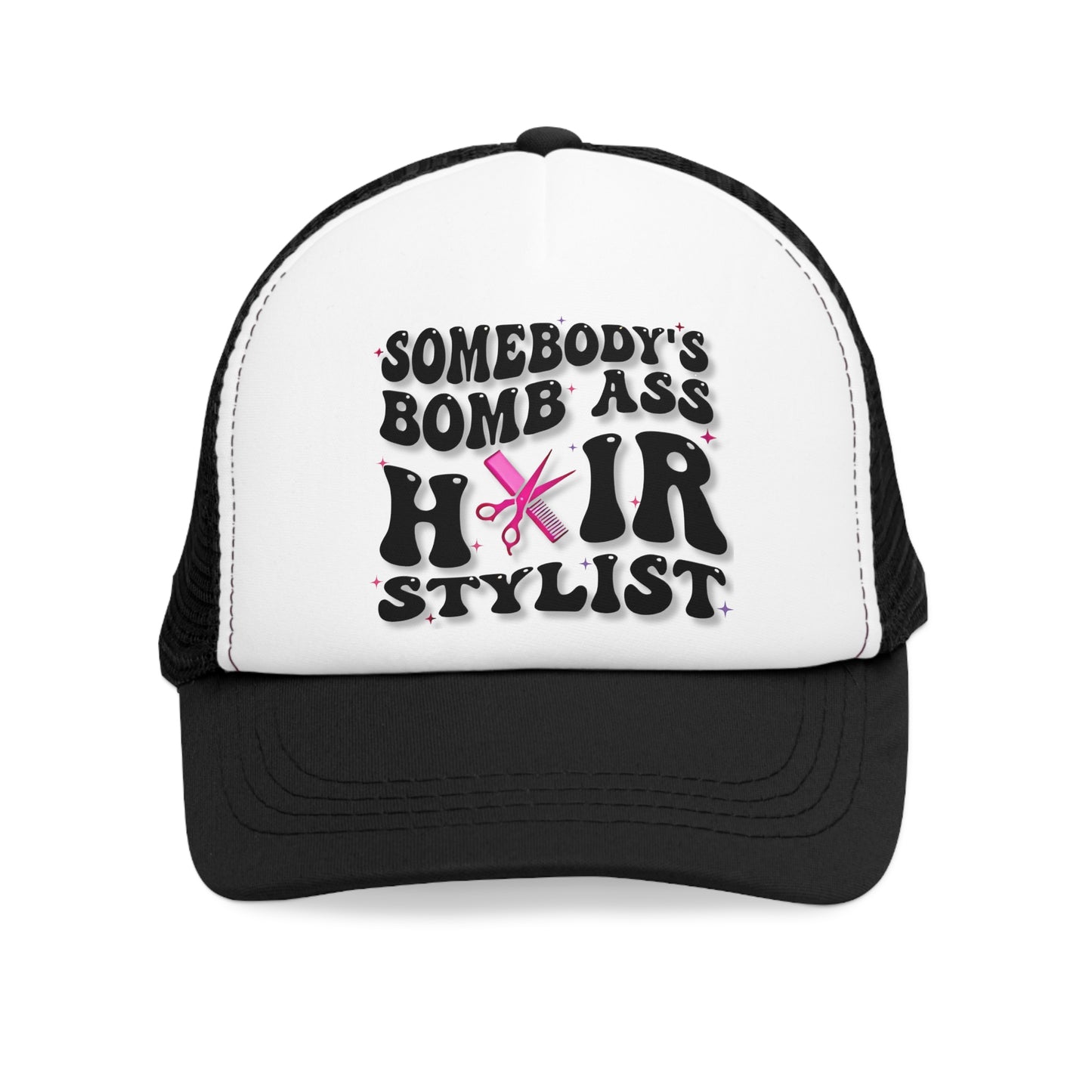 Mesh Snap-Back Hat, "Bomb A Hair Stylist" Funny Beautician Cap