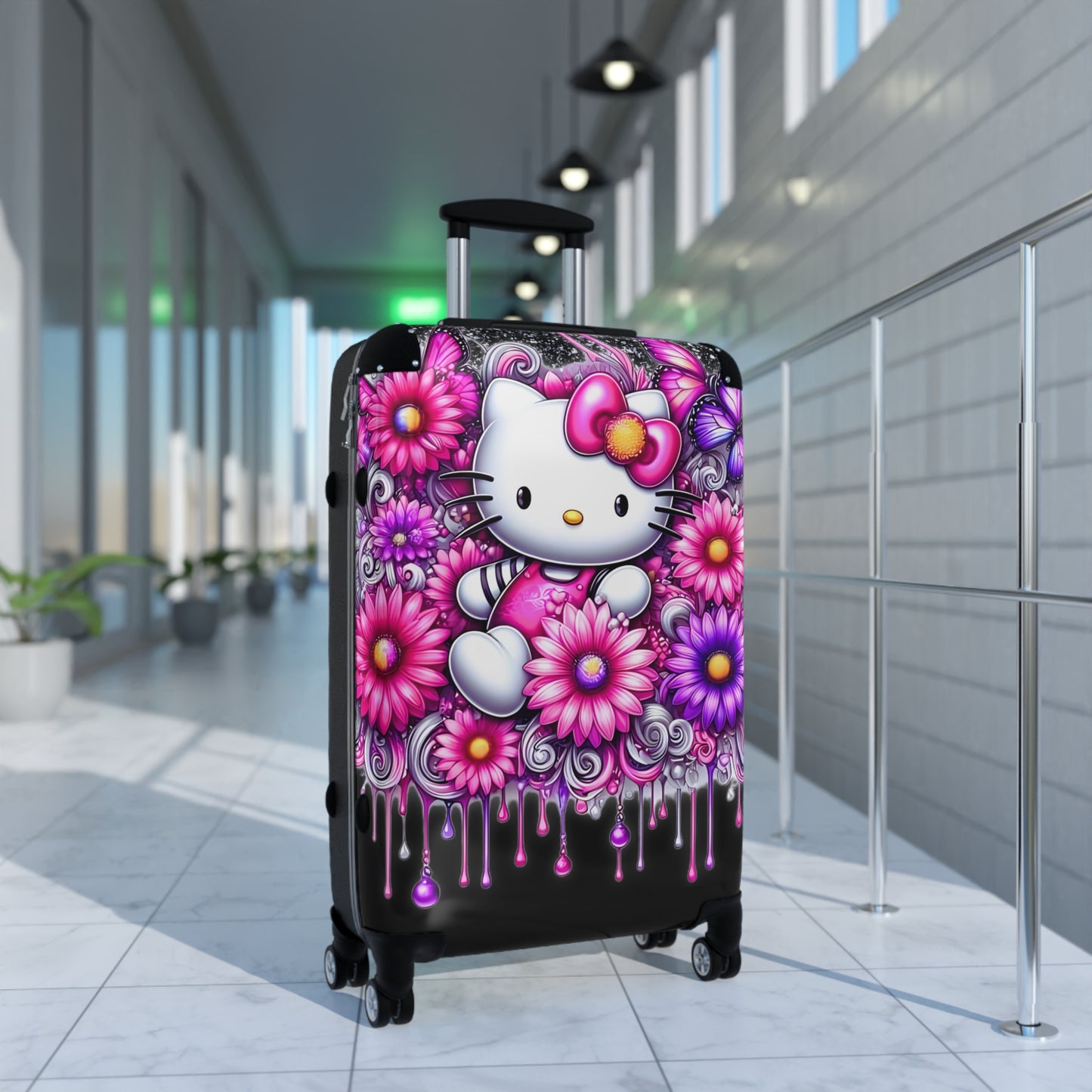 Hard-Shell Travel Suitcases With Lock (3 Sizes) Hello Kitty/ Flowers