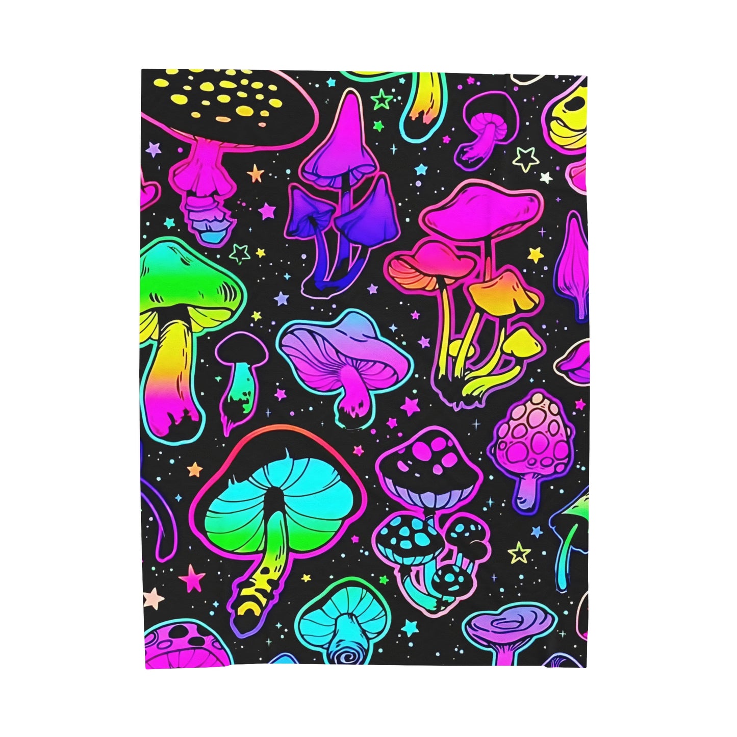 Vibrant, Neon, Bright Mushrooms, Velveteen Plush Blanket (50x60)(60x80)