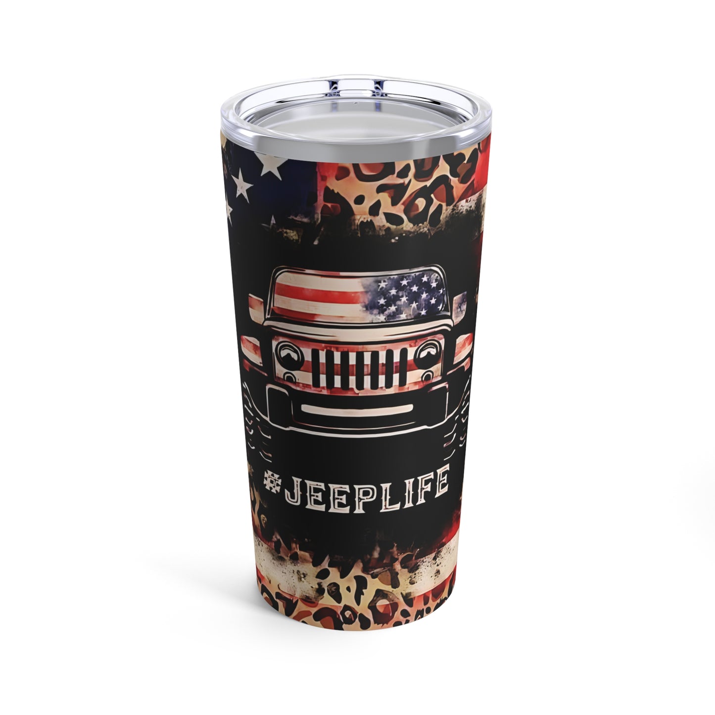 "Jeep Life", American Flag/ Leopard, Stainless Steel Tumbler 20oz Cup