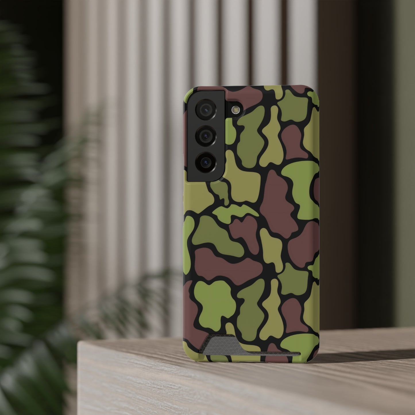 Stylish Camouflage/ Black Phone Case With Card Holder, iPhone, Android