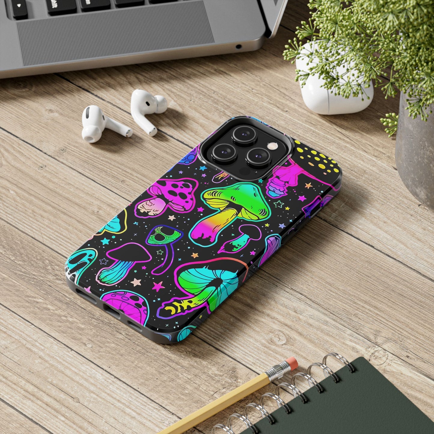 Apple iPhone (13-15 Pro Max) Shrooms Tough Phone Cases, Bright Coloruul Mushrooms