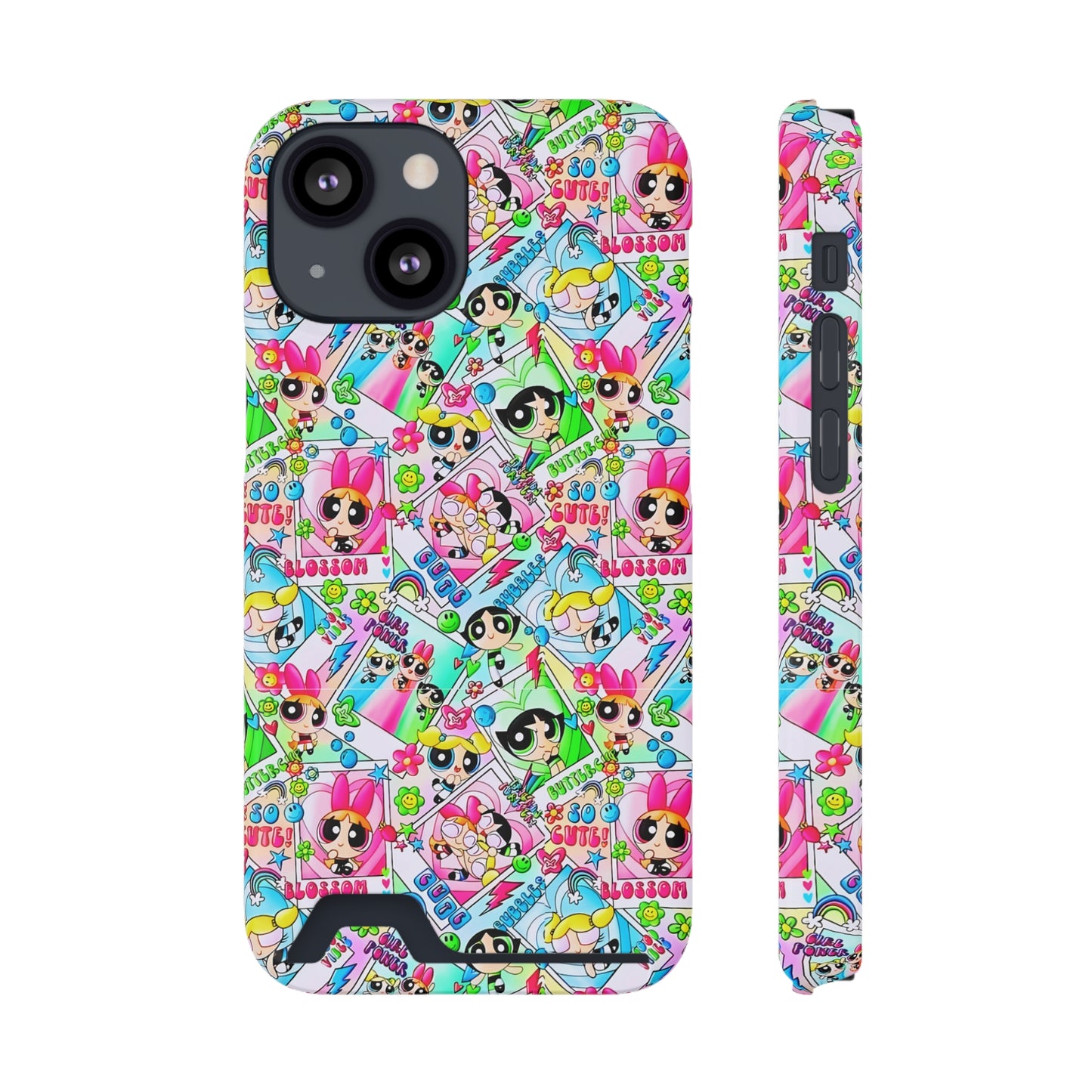 Stylish Power Puff Girls, Phone Case With Card Holder