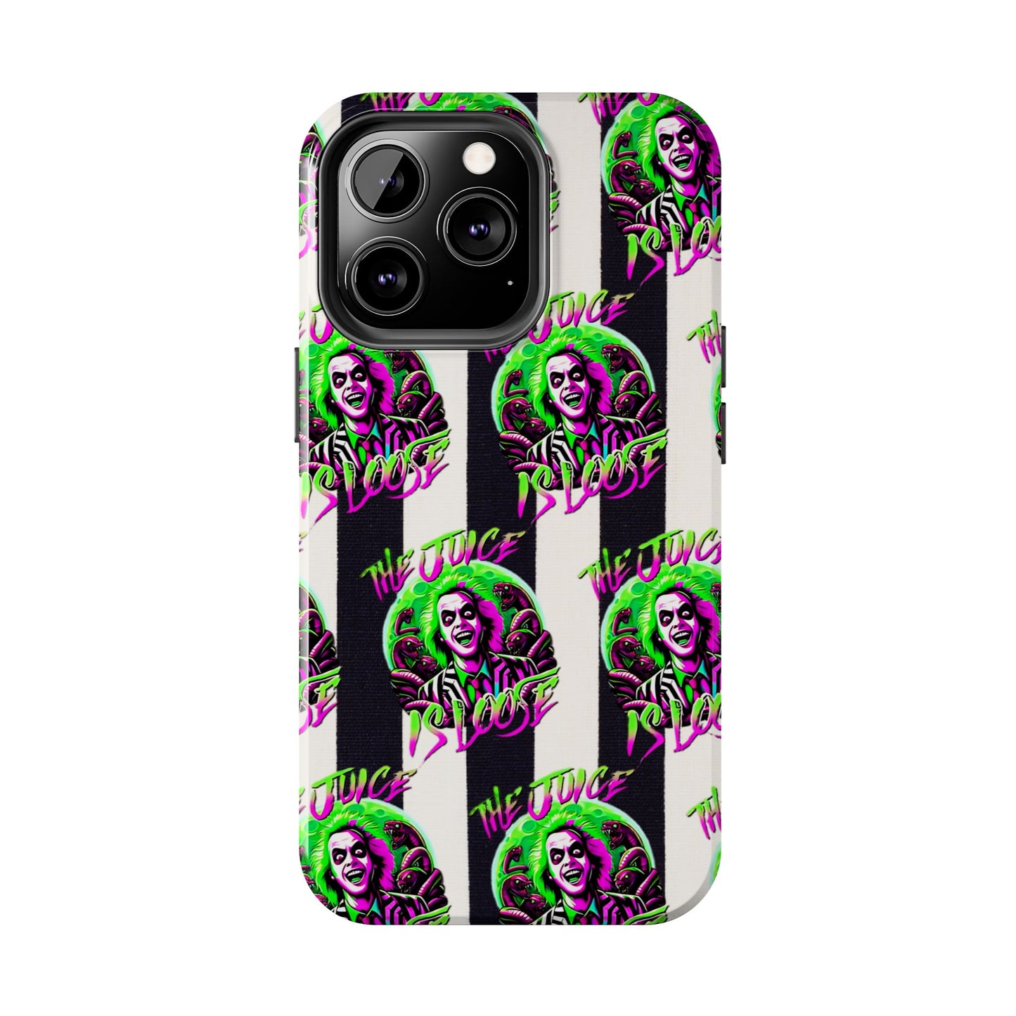 Apple iPhone Tough Phone Case (13-15 Pro Max), Beetle Juice, "The Juice Is Loose"