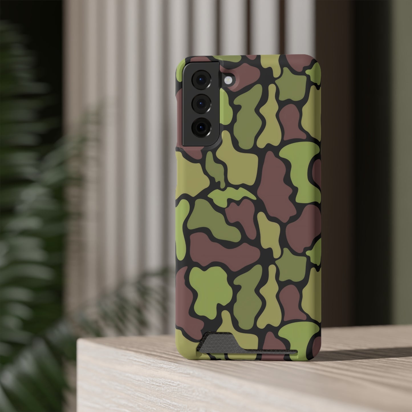 Stylish Camouflage/ Black Phone Case With Card Holder, iPhone, Android