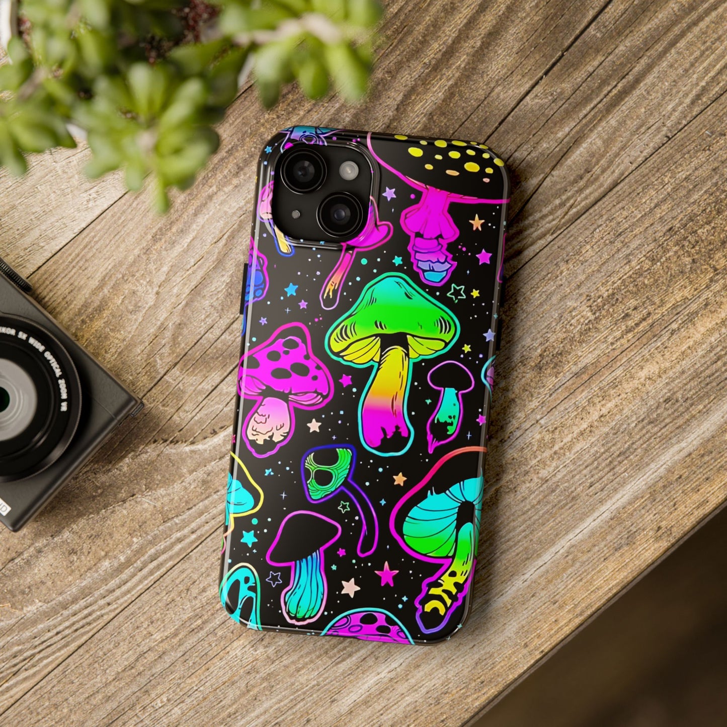 Apple iPhone (13-15 Pro Max) Shrooms Tough Phone Cases, Bright Coloruul Mushrooms