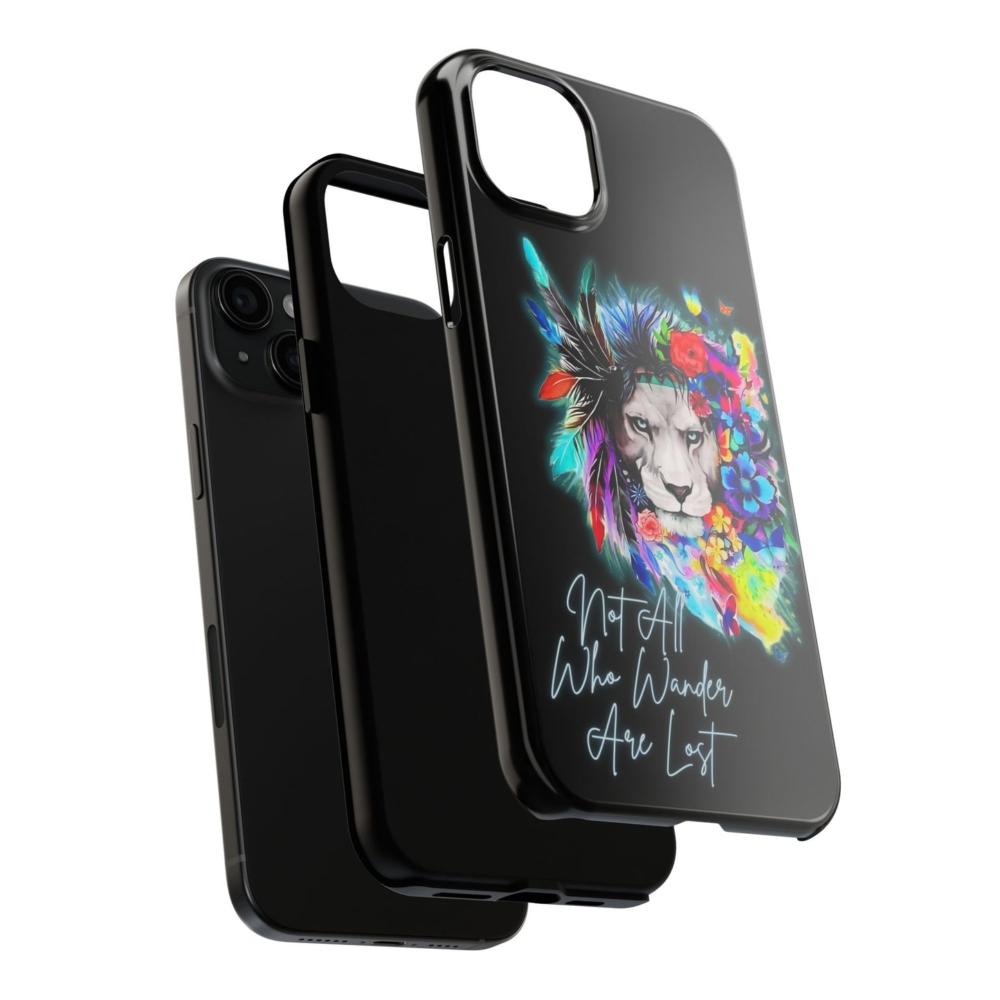 Apple iPhone Tough Case (13-15 Pro Max), Lion "Not All Who Wander Are Lost"