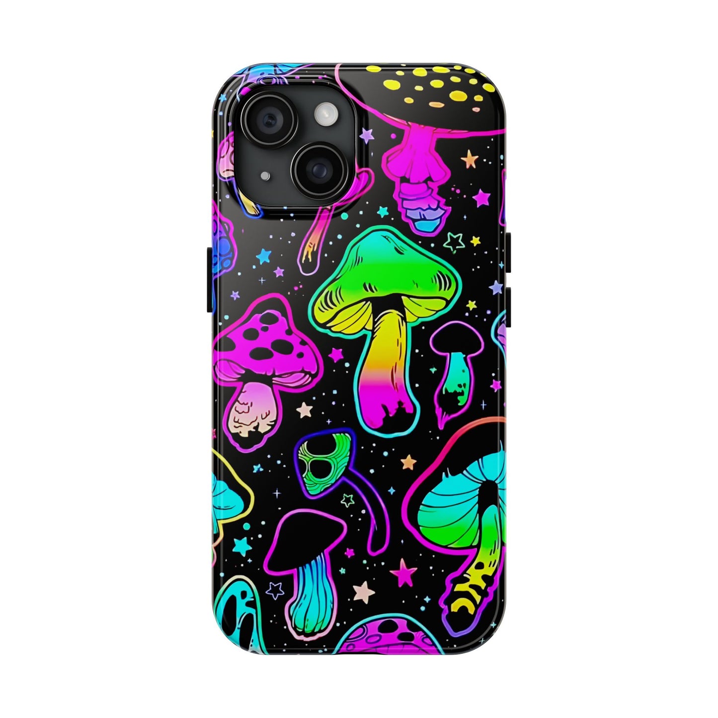 Apple iPhone (13-15 Pro Max) Shrooms Tough Phone Cases, Bright Coloruul Mushrooms