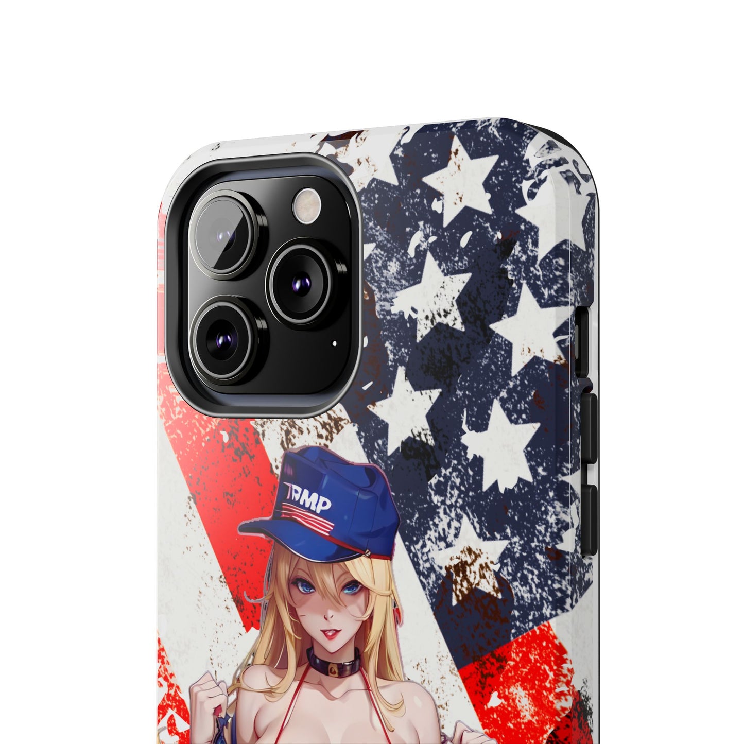 Apple iPhone, Tough Phone Case (13-15 Pro Max), Sexy Anime Trump Girl/ American Flag