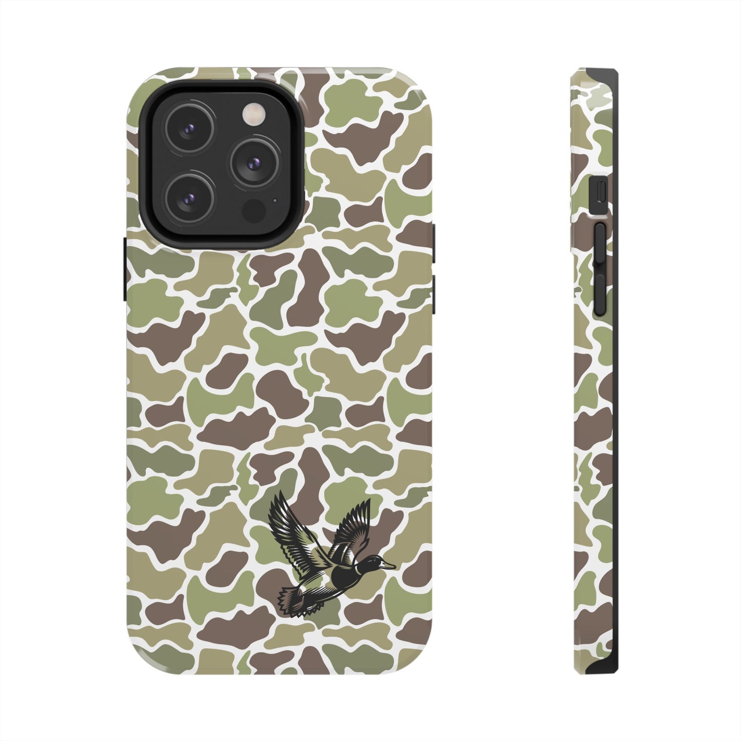 Apple iPhone (13-15 Pro Max) Old School Camouflage, Mallard Bird Tough Phone Cases