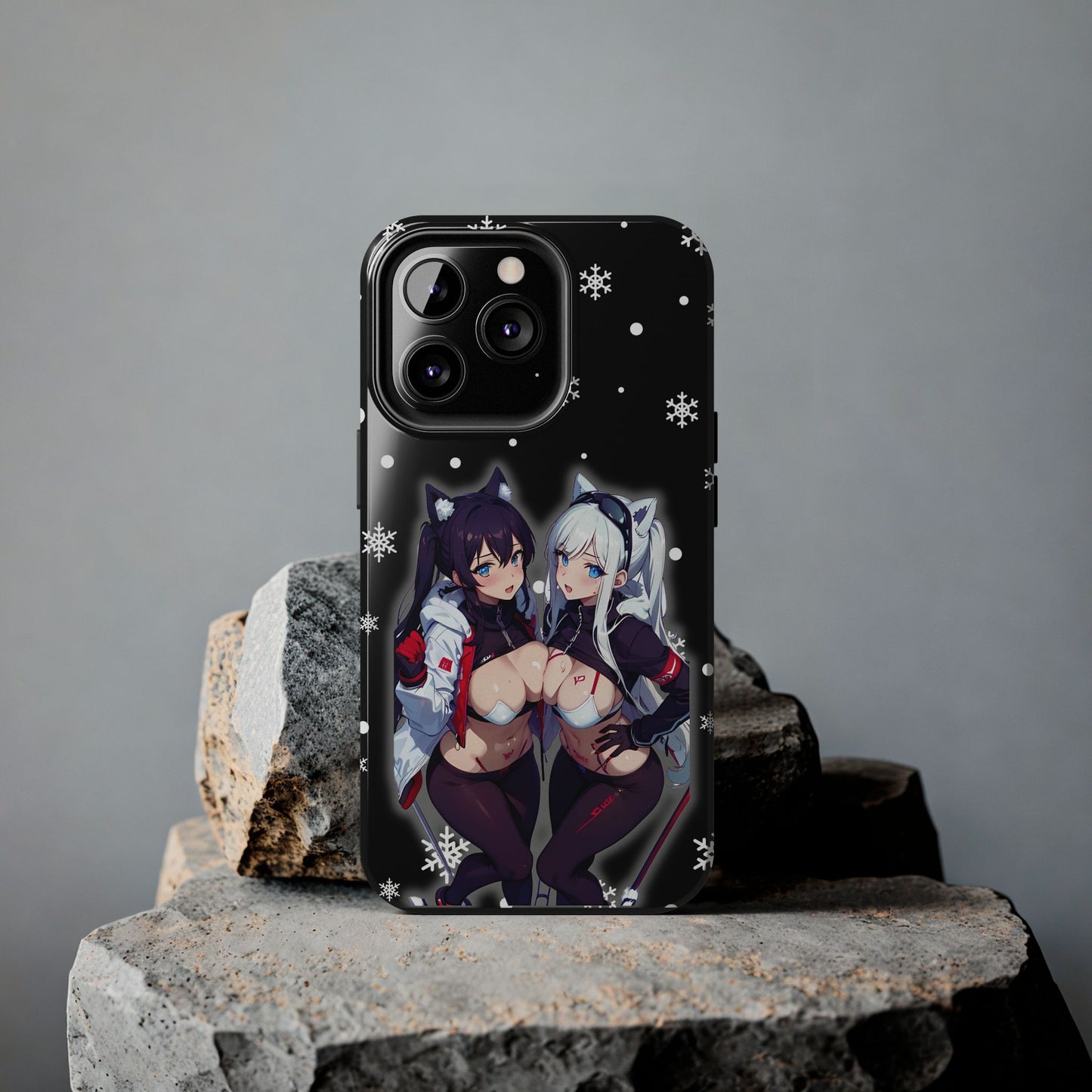 Apple iPhone (13-15 Pro Max) Tough Phone Case, Sexy Anime Girls Snow Skiing, New