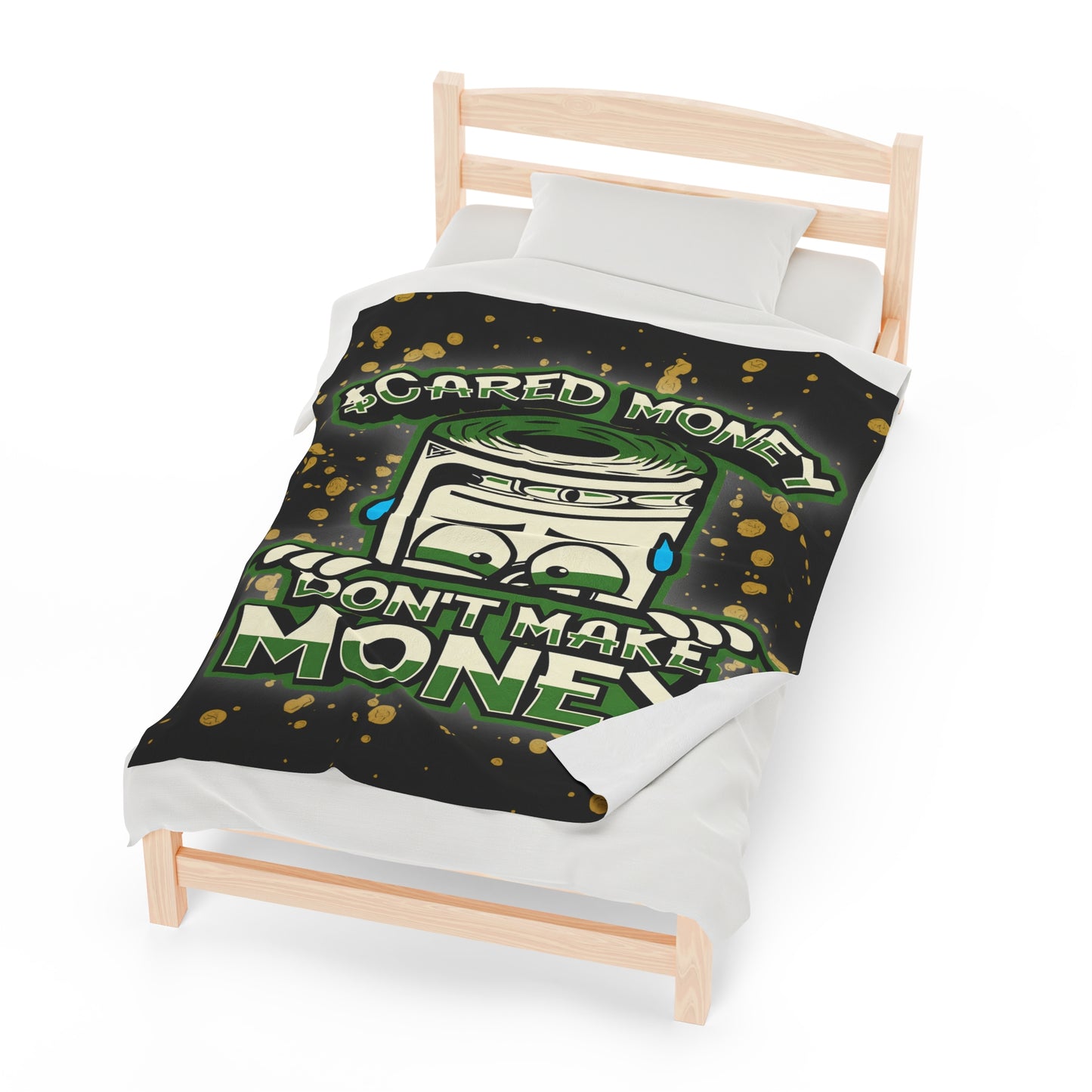 Velveteen Soft Plush Blanket, "Scared Money Don't Make Money" (50x60)(60x80)