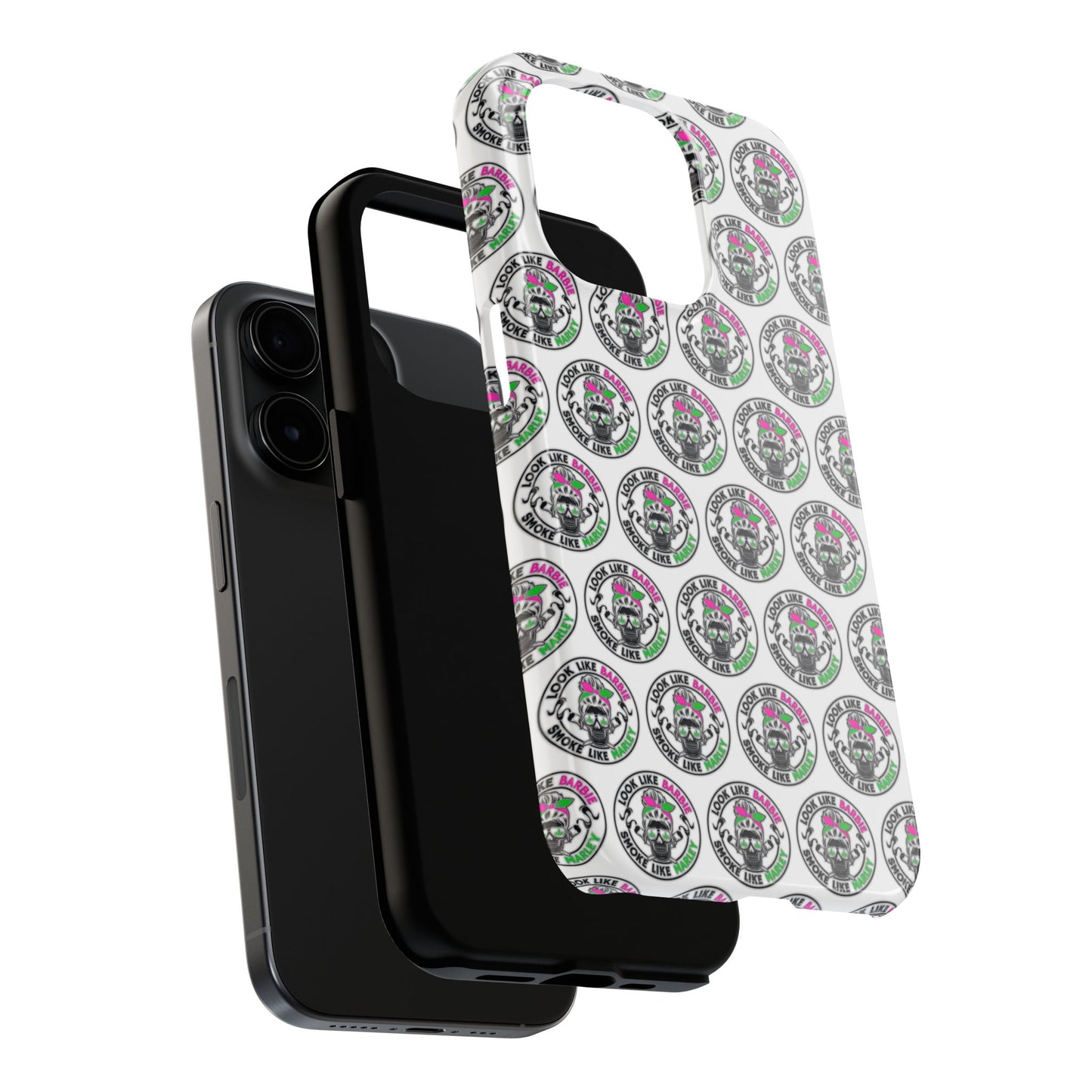 Apple iPhone (13-15 Pro Max) Tough Phone Case, "Look like Barbie, Smoke Like Marley"