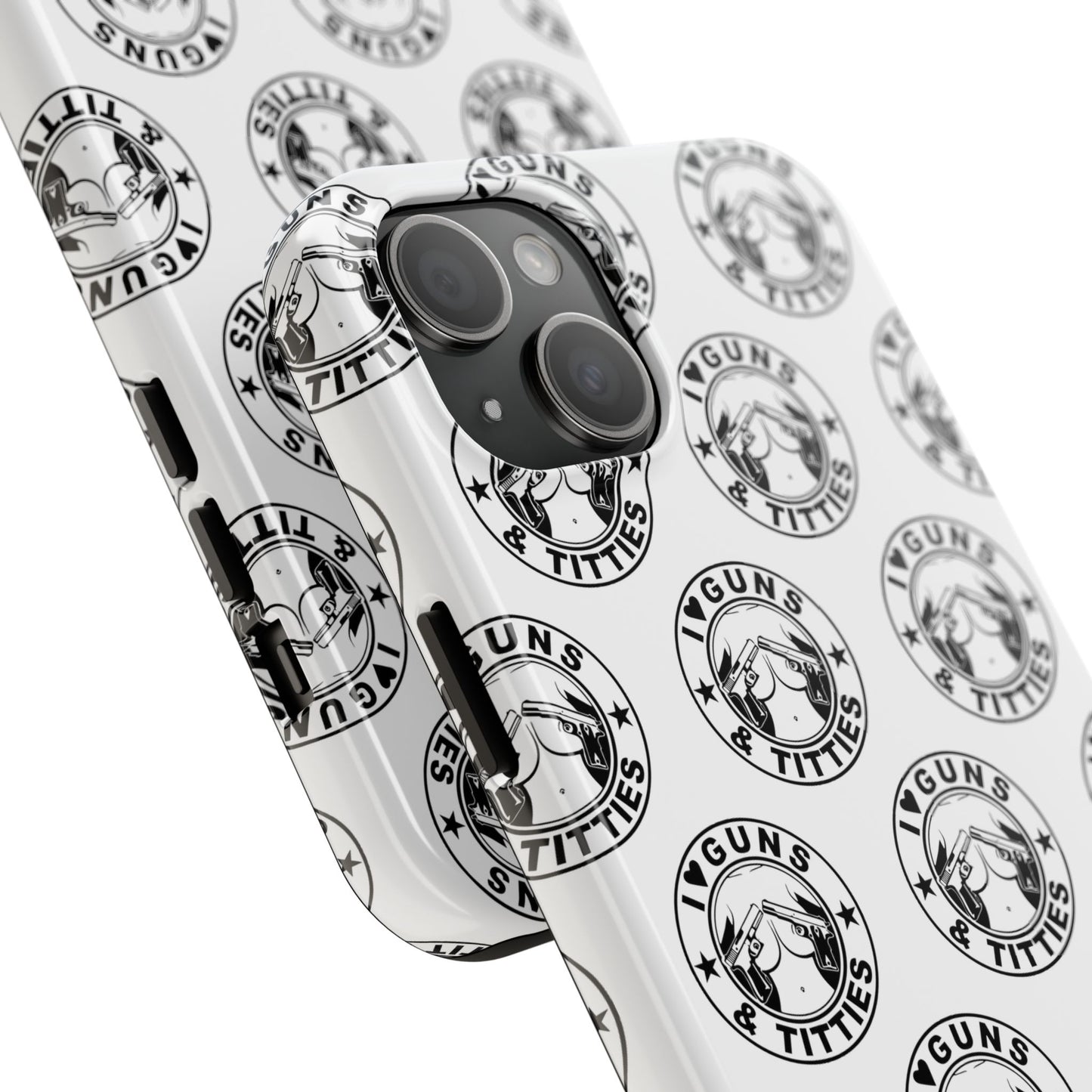 Apple iPhone Tough Phone Case (13-15 Pro Max) "I Love Guns & Tits.."