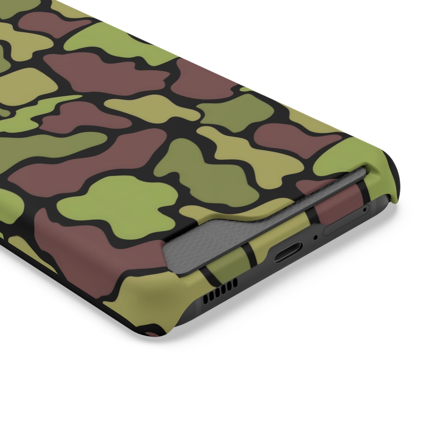 Stylish Camouflage/ Black Phone Case With Card Holder, iPhone, Android