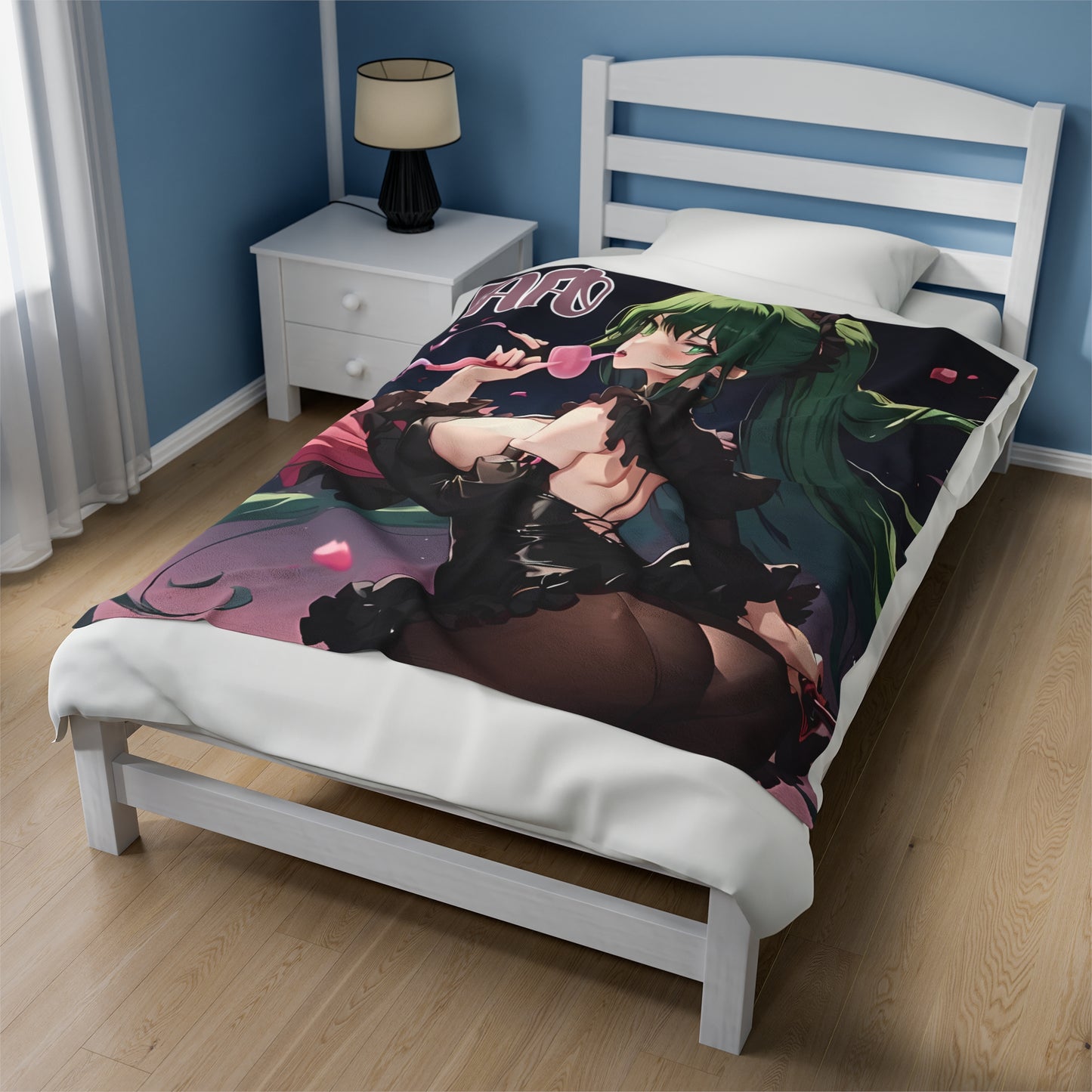 FAFO Sexy Romanic, Goth/Emo Anime Girl Art Velveteen Plush Blanket (50x60)