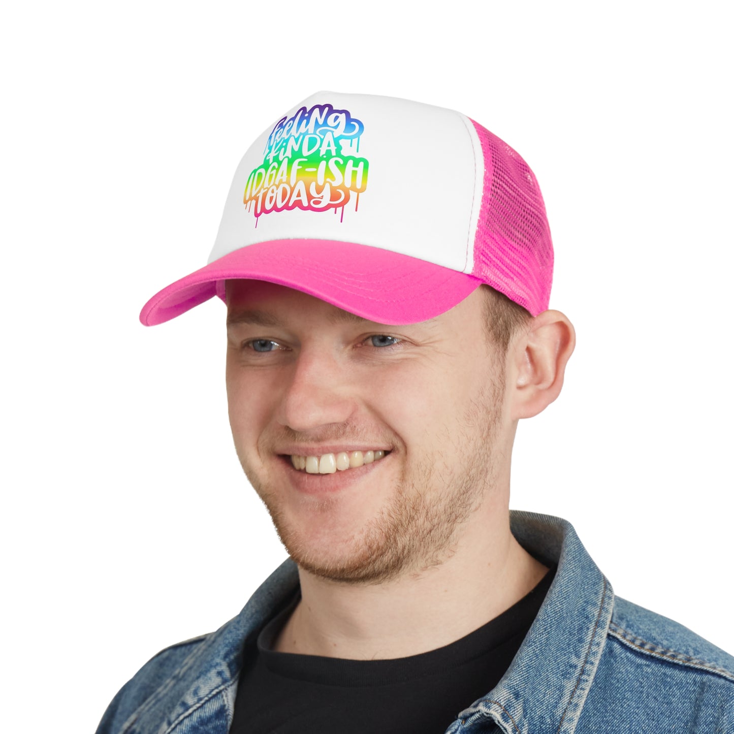 Adjustable Snap-Back Mesh Cap, "Idgaf-ish Today", Bright, Colorful PINK Hat