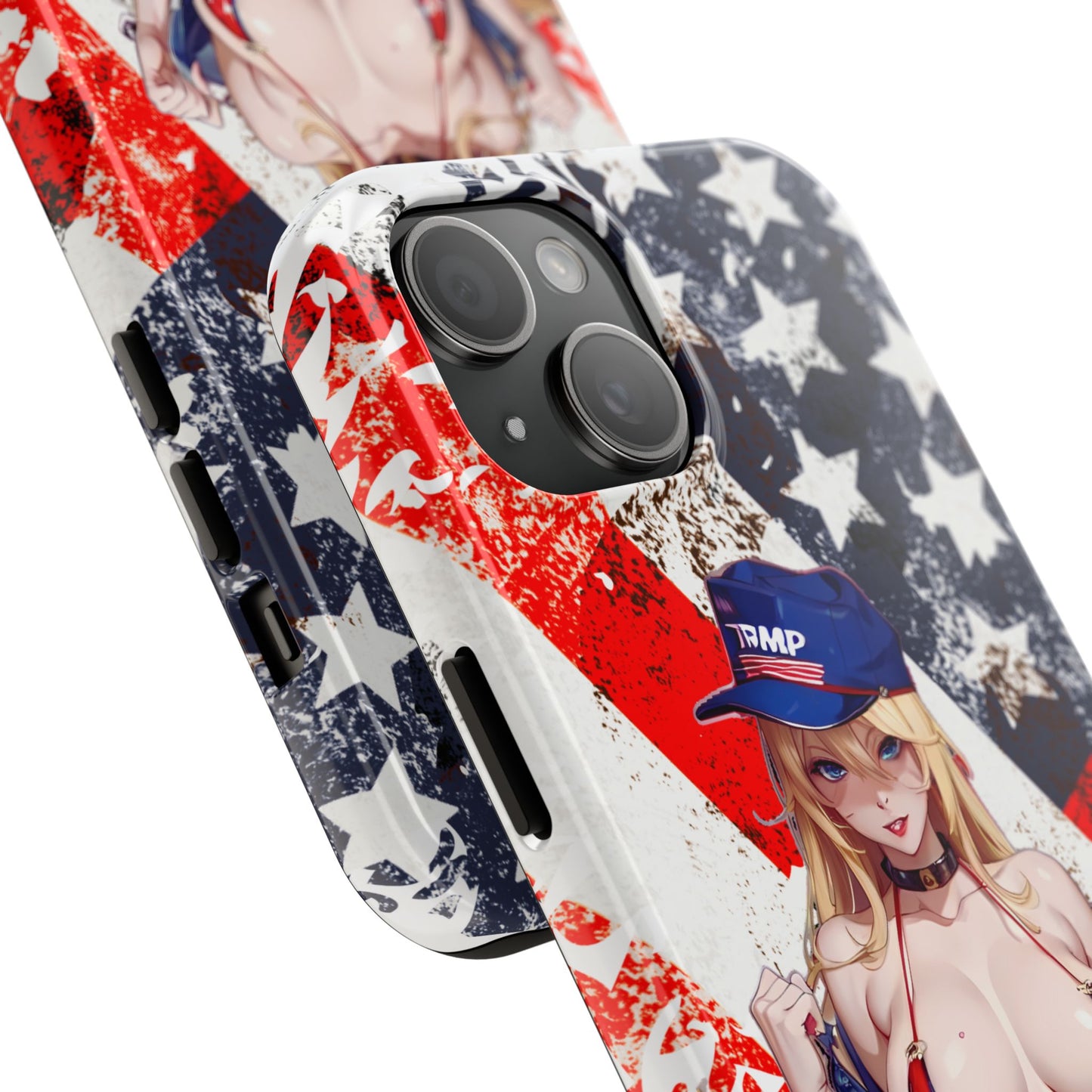 Apple iPhone, Tough Phone Case (13-15 Pro Max), Sexy Anime Trump Girl/ American Flag