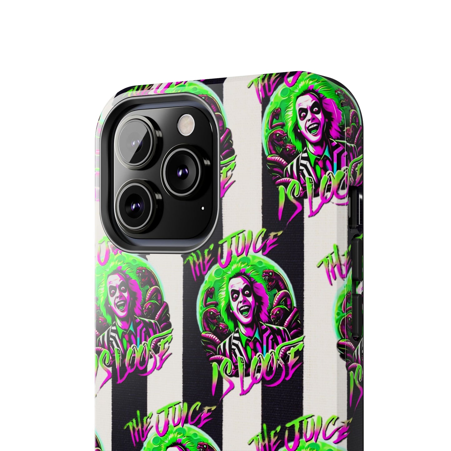 Apple iPhone Tough Phone Case (13-15 Pro Max), Beetle Juice, "The Juice Is Loose"