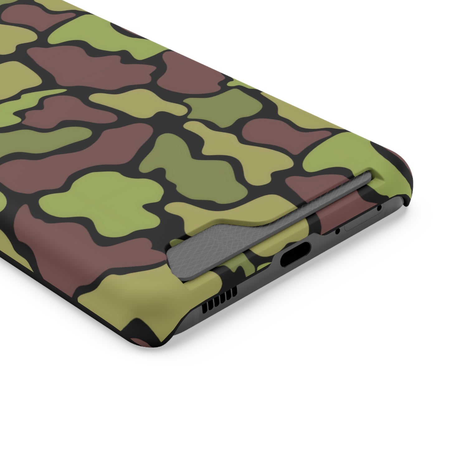 Stylish Camouflage/ Black Phone Case With Card Holder, iPhone, Android