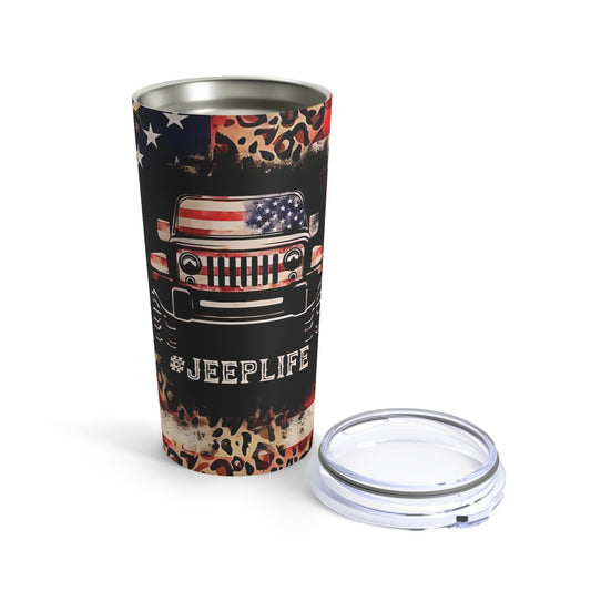 "Jeep Life", American Flag/ Leopard, Stainless Steel Tumbler 20oz Cup