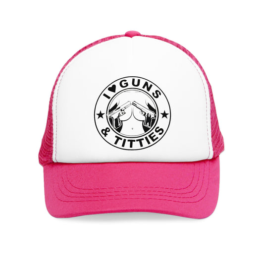 Snap-Back Mesh Cap "I Love Guns & Tits..." Funny Hat NEW