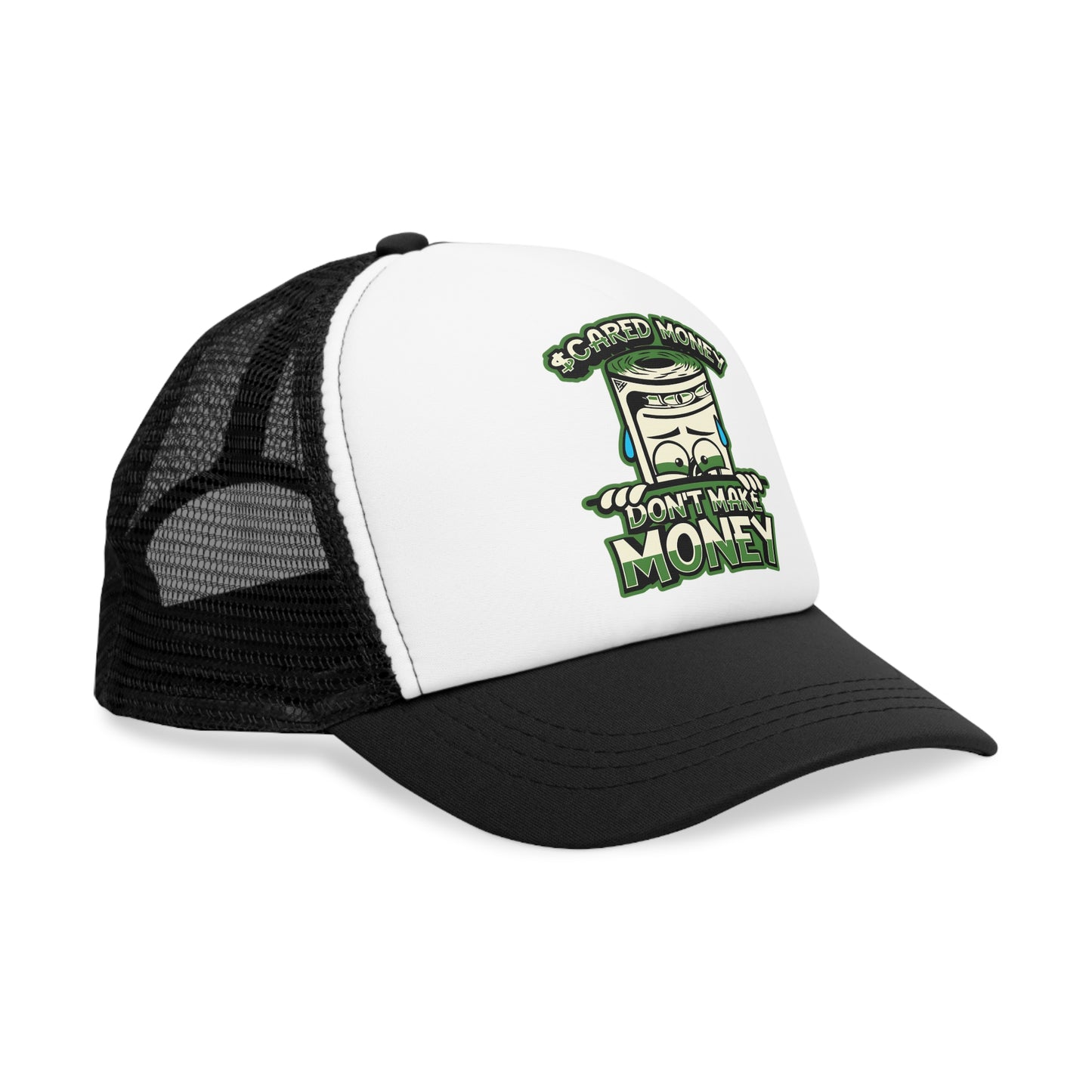 Adjustable, Snapback Mesh Cap, "Scared Money Don't Make Money", Hat Unisex