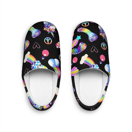 "Colorful Unicorn Penis," Funny/Gag, Gift, Women's Indoor Slippers/Bedroom shoes