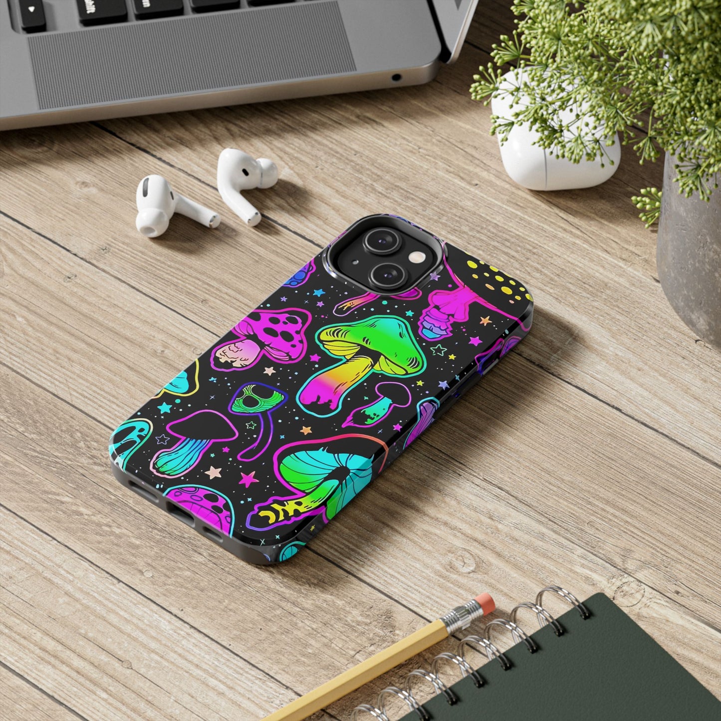 Apple iPhone (13-15 Pro Max) Shrooms Tough Phone Cases, Bright Coloruul Mushrooms