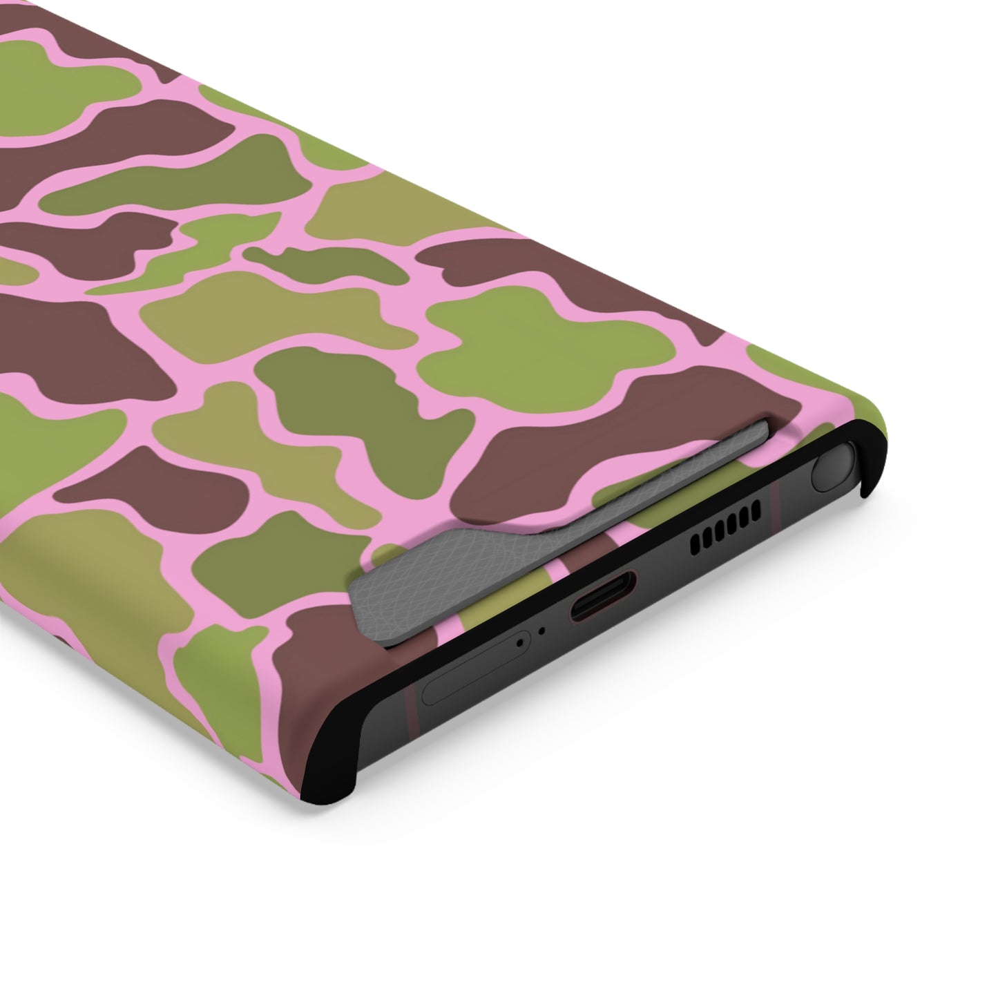 Camouflage/ Pink Phone Case With Card Holder iPhone/ Android