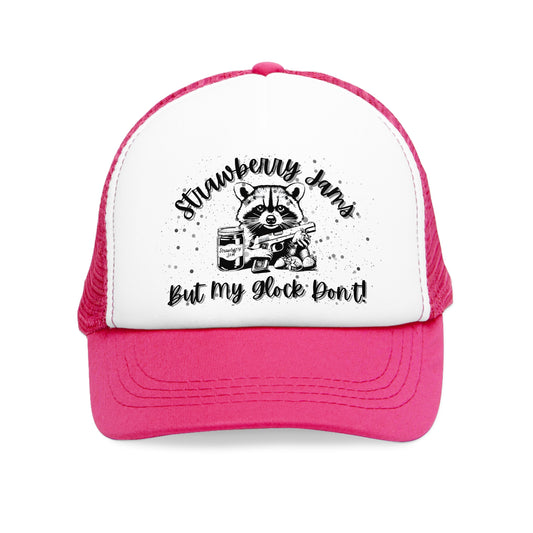 Snap-Back Mesh Cap, Feral Raccoon "Strawberry Jams.. Glock Dont.." Pink/Black