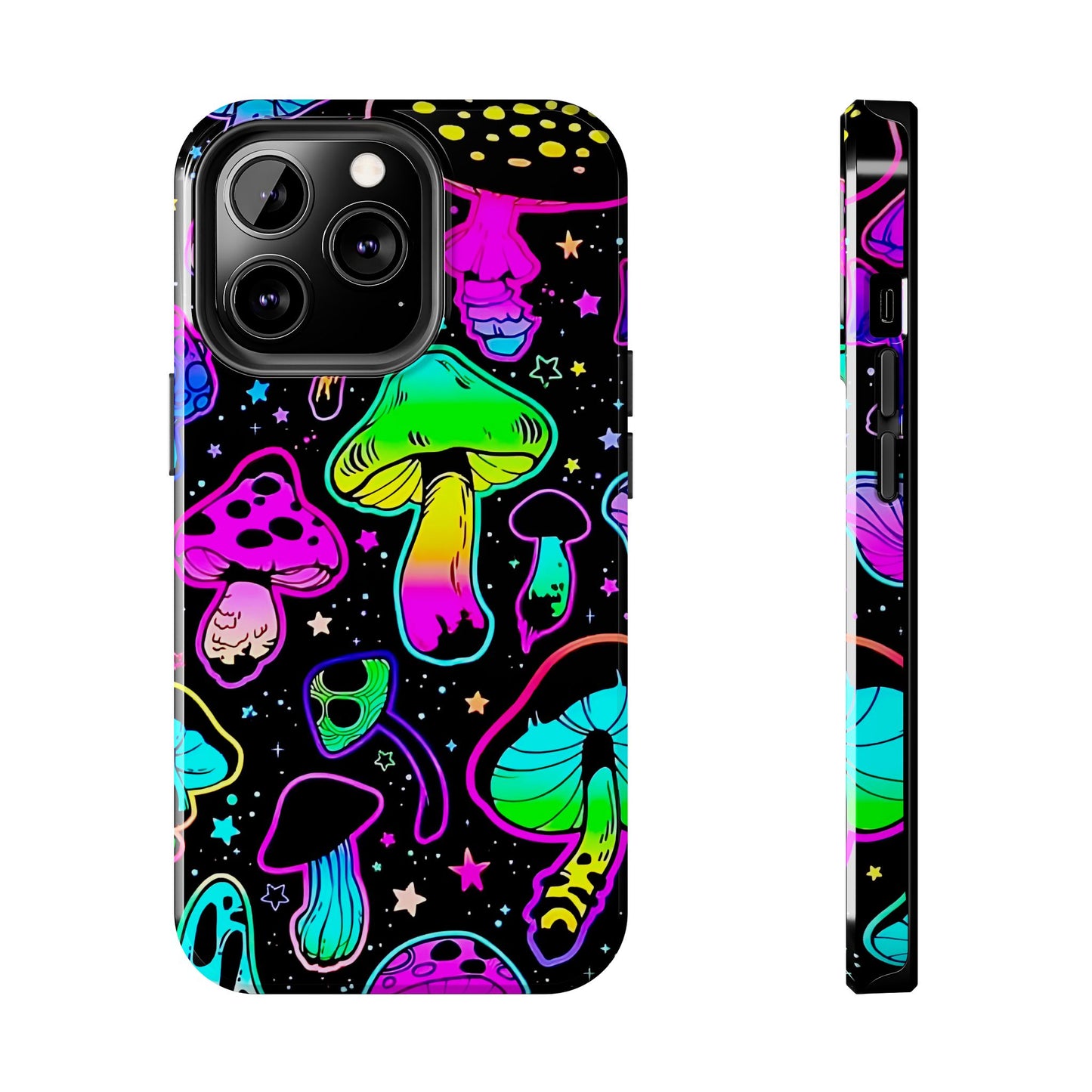 Apple iPhone (13-15 Pro Max) Shrooms Tough Phone Cases, Bright Coloruul Mushrooms