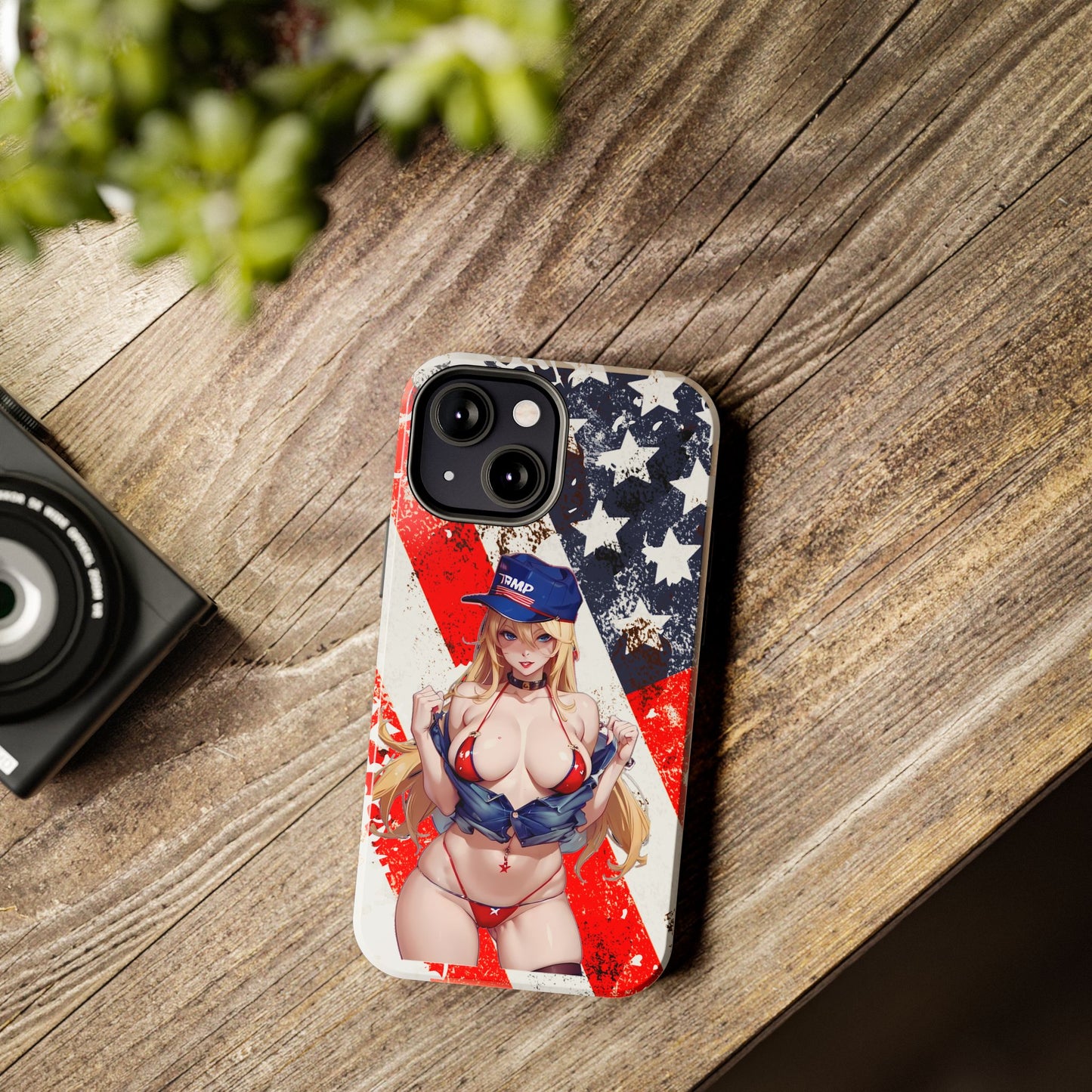 Apple iPhone, Tough Phone Case (13-15 Pro Max), Sexy Anime Trump Girl/ American Flag