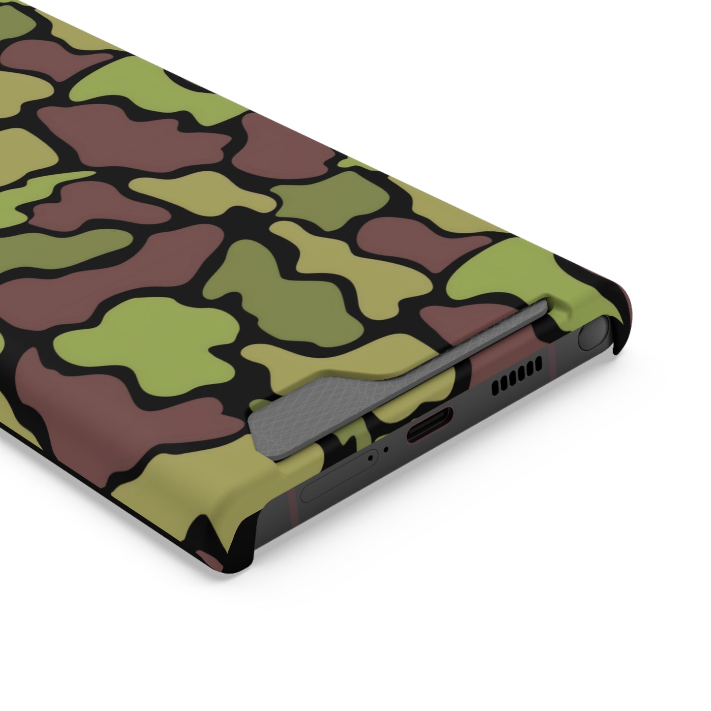 Stylish Camouflage/ Black Phone Case With Card Holder, iPhone, Android